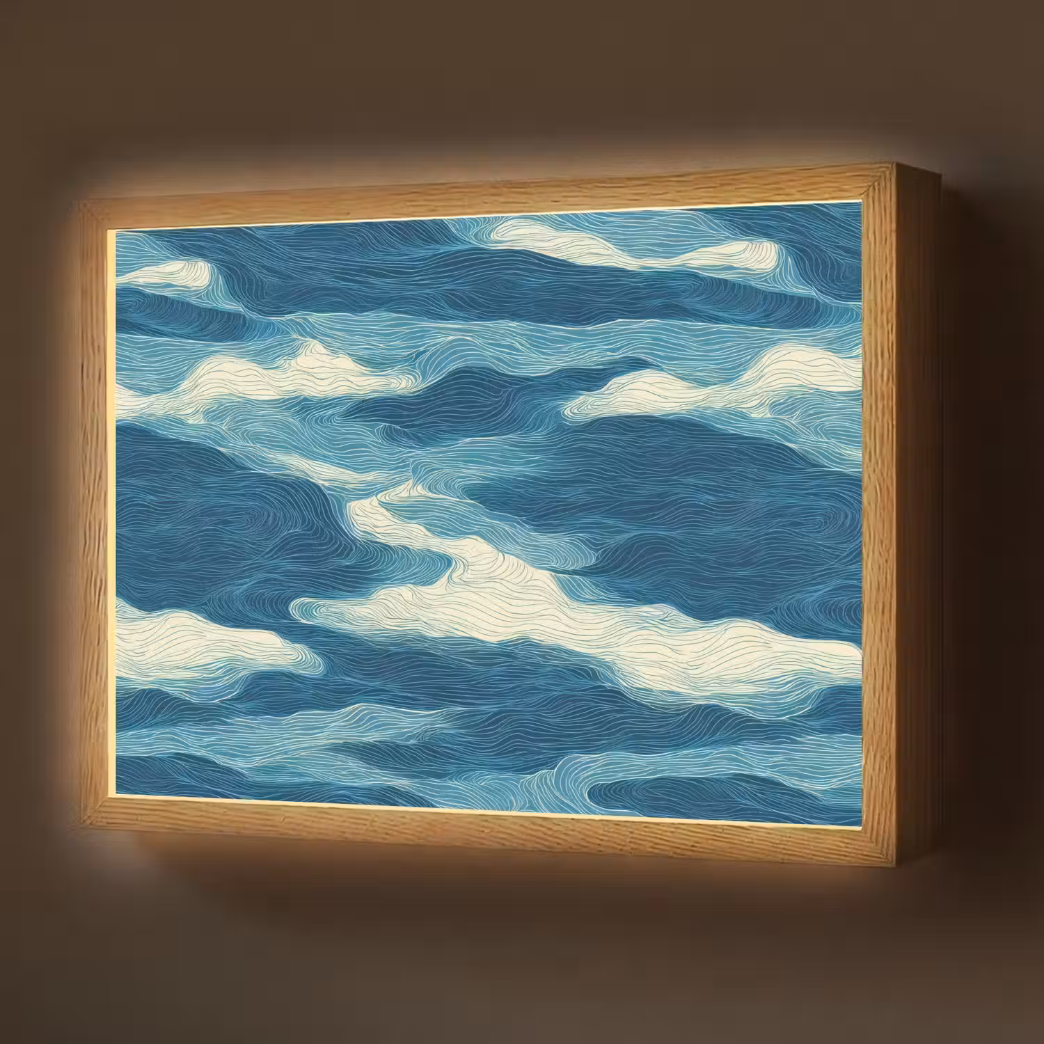 Golven - Abstract - Patroon - Blauw - Wit Light Box met batterij (Wandlamp) middel 907 -z3d_website