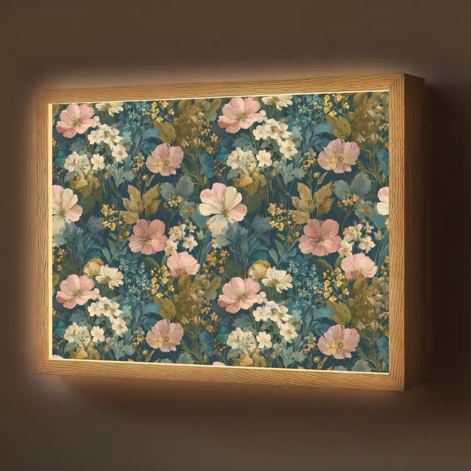 Wilde bloemen - Botanisch - Patroon - Roze - Romantisch Light Box met batterij (Wandlamp) middel 907 -z3d_website