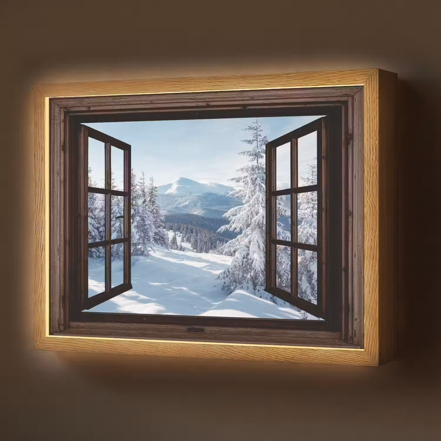 Winter - Landschap - Natuur - Berg - Bomen - Doorkijk - Uitzicht Light Box met batterij (Wandlamp) middel -z3d_website