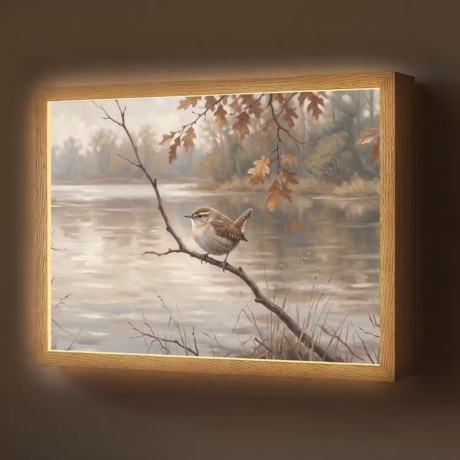 Winterkoninkje - Tak - Rivier - Natuur - Sfeervol Light Box met batterij (Wandlamp) middel -z3d_website