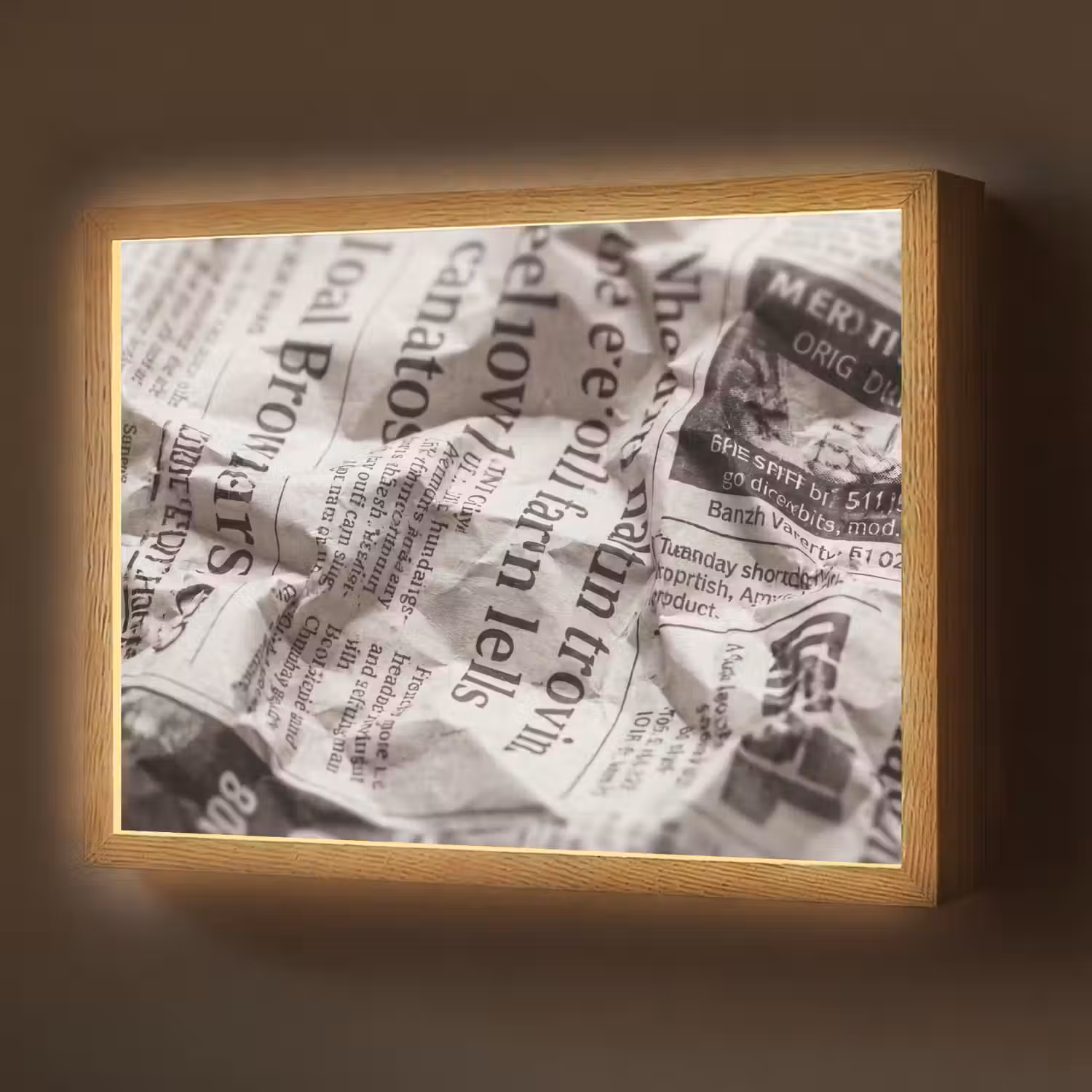 Krant - Gekreukeld - Textuur - Vintage - Zwart-wit Light Box met batterij (Wandlamp) middel -z3d_website