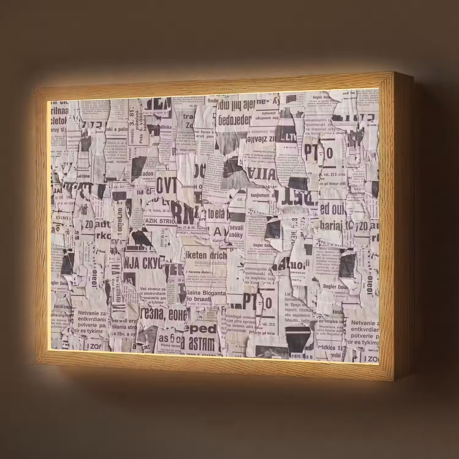 Krant - Gescheurd - Textuur - Abstract - Zwart-wit Light Box met batterij (Wandlamp) middel -z3d_website