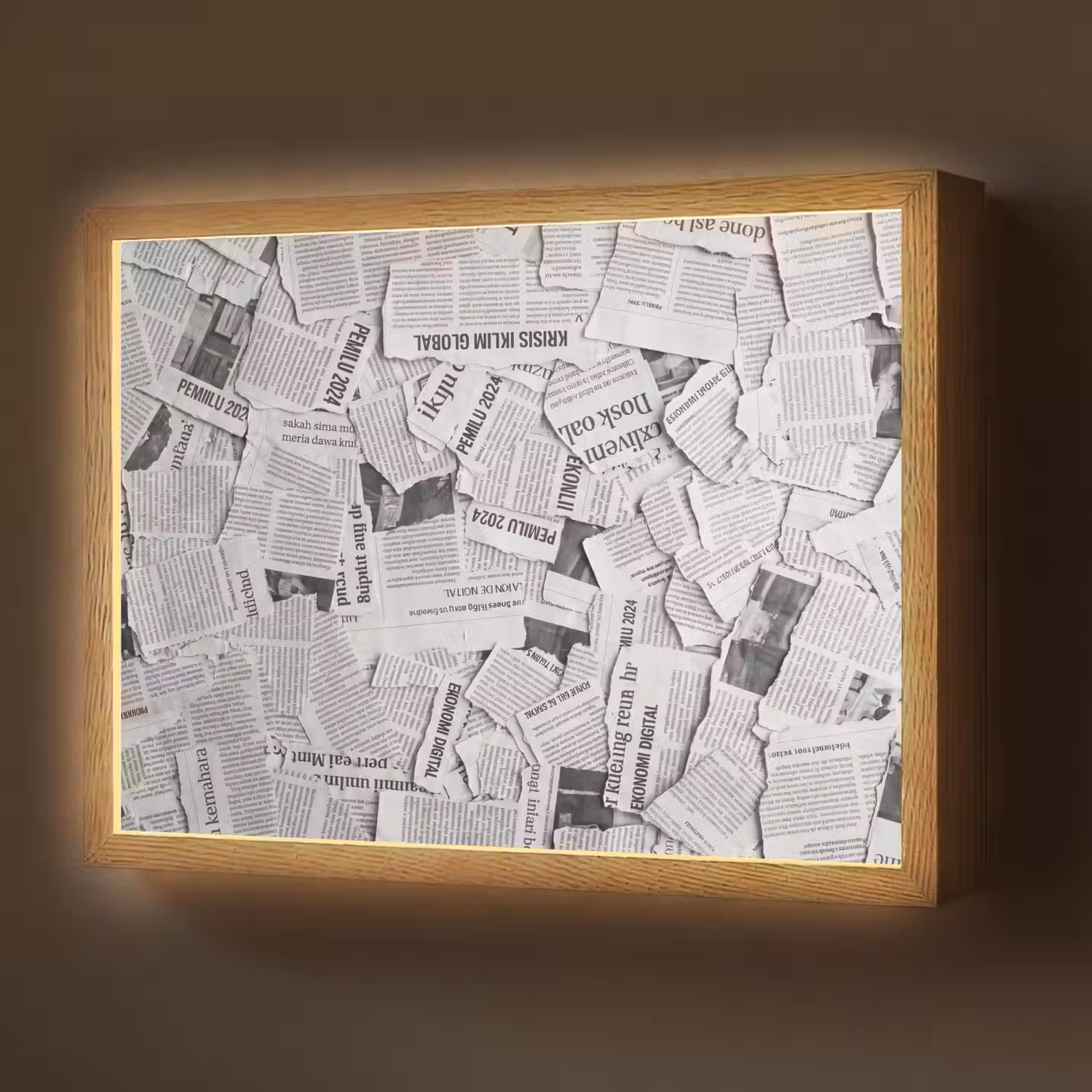 Krant - Versnipperd - Textuur - Zwart-wit - Abstract Light Box met batterij (Wandlamp) middel -z3d_website