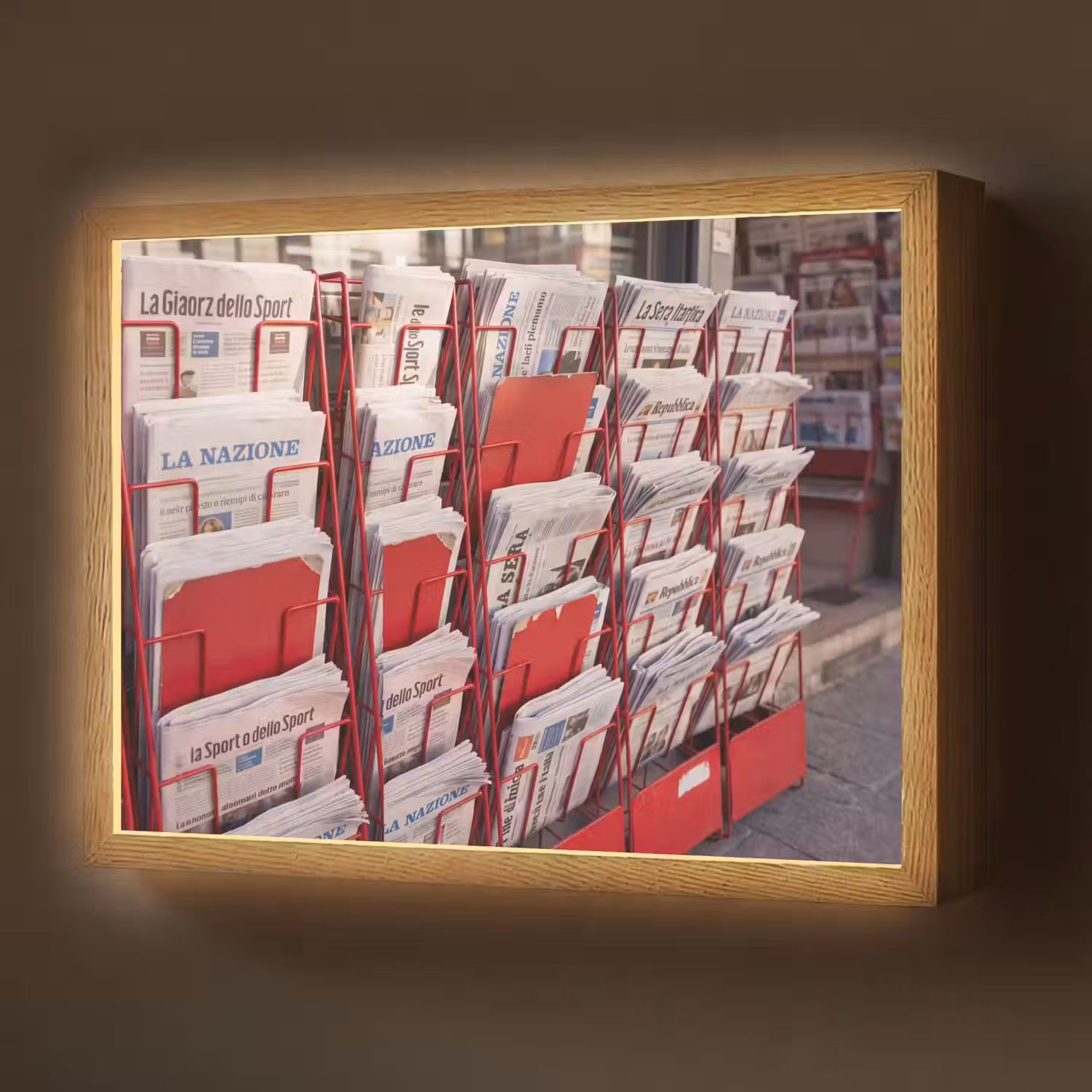 Kranten - Rek - Stedelijk - Dagelijks leven - Rood Light Box met batterij (Wandlamp) middel -z3d_website