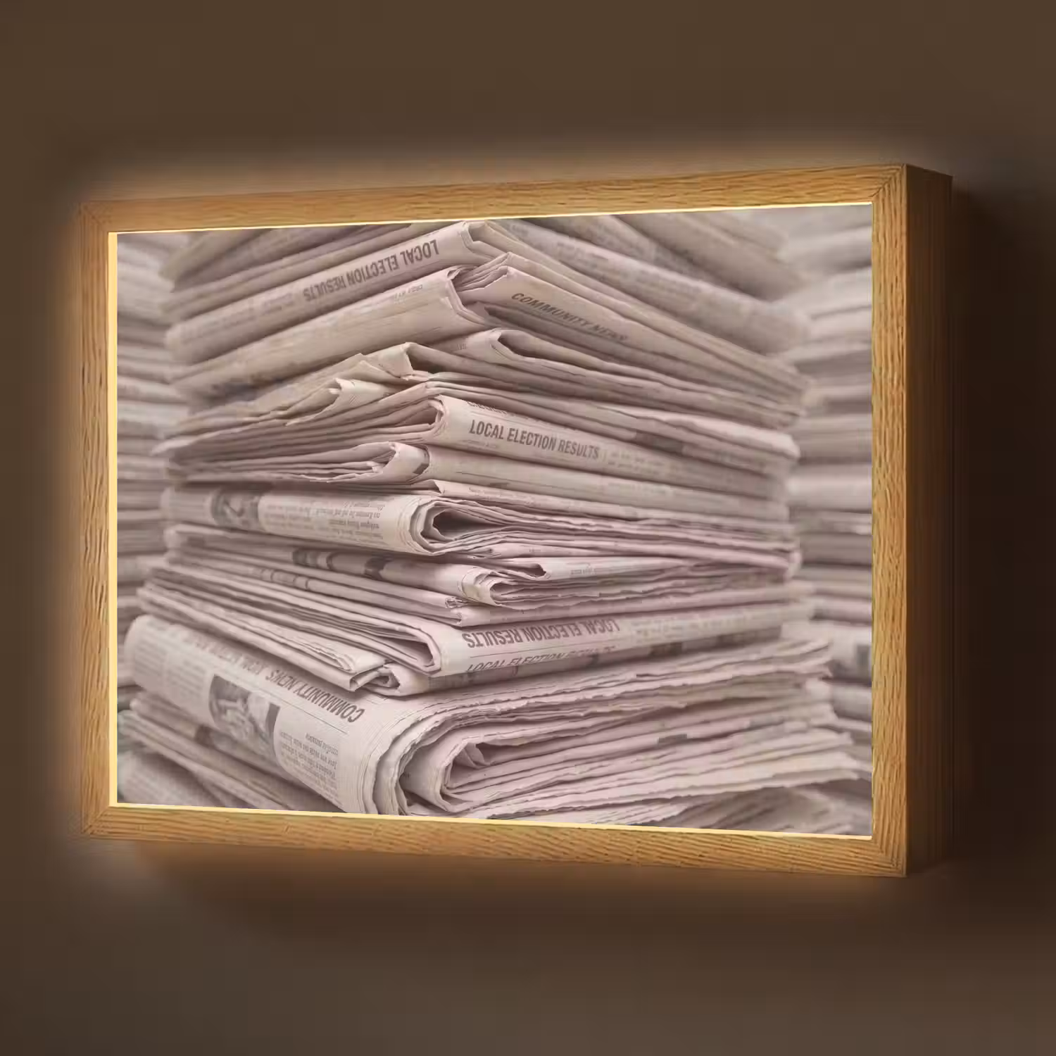 Kranten - Stapel - Nieuws - Vintage - Beige Light Box met batterij (Wandlamp) middel -z3d_website