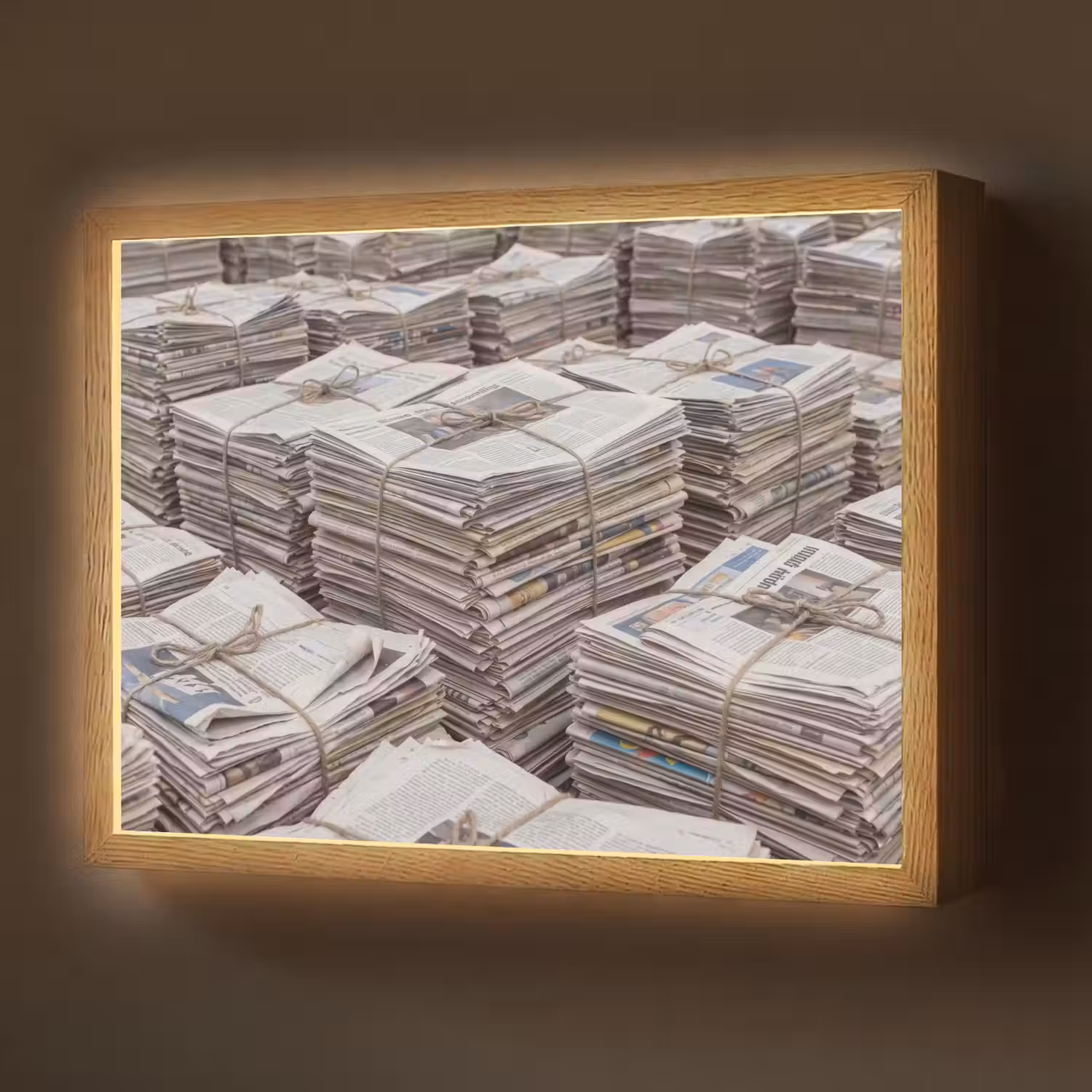 Kranten - Stapels - Touw - Informatie - Vintage Light Box met batterij (Wandlamp) middel -z3d_website