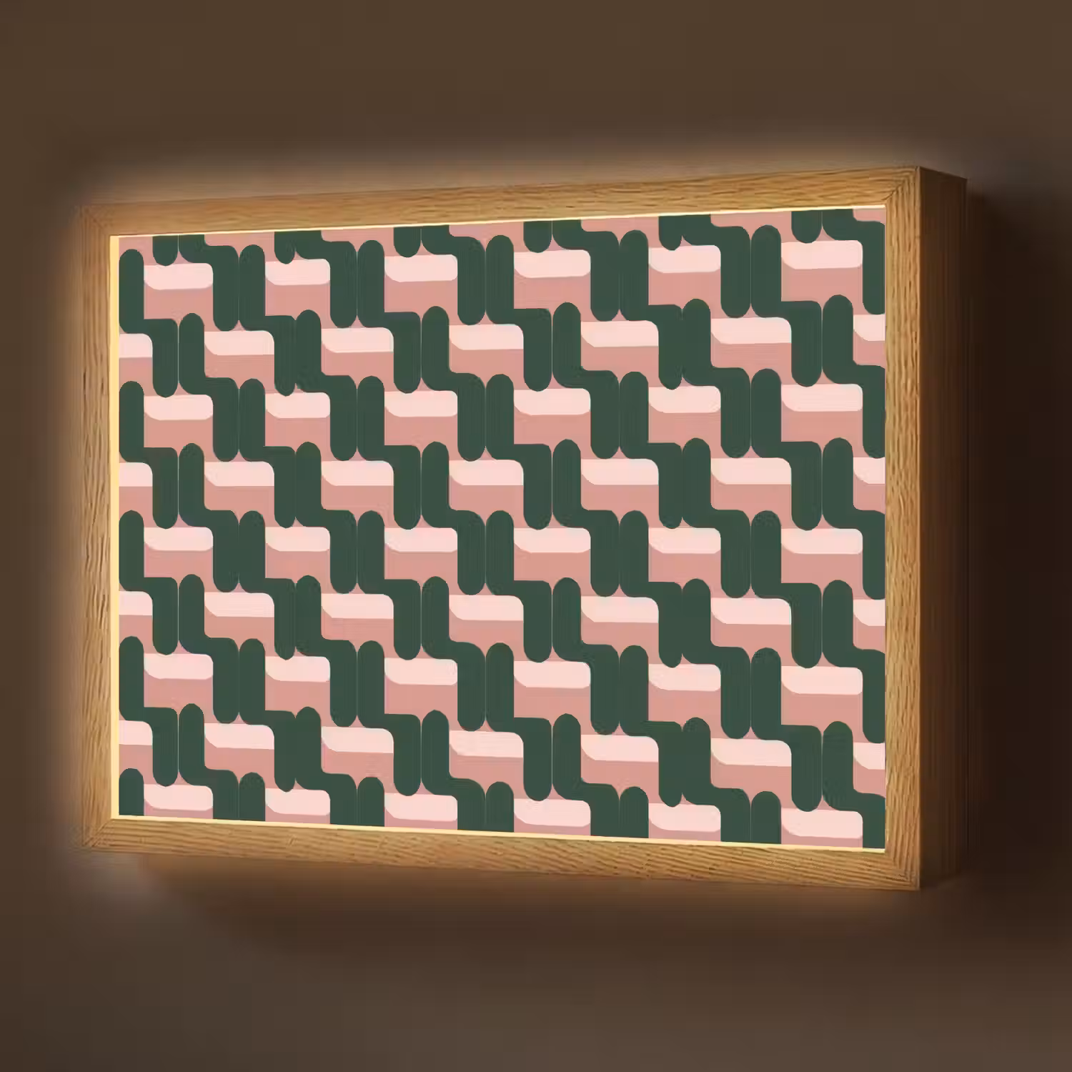 Vlechtpatroon - Groen - Roze - Geometrisch Light Box met batterij (Wandlamp) middel 907 -z3d_website