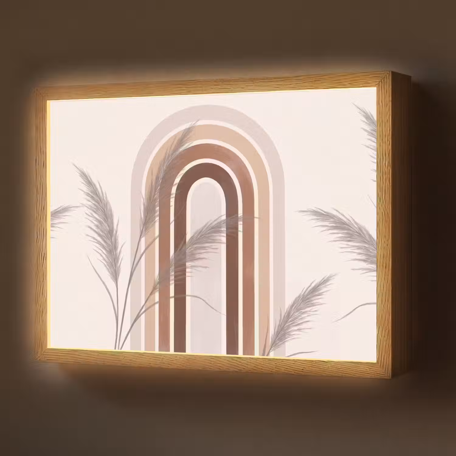 Abstract - Bogen - Plant - Boho - Beige Light Box met batterij (Wandlamp) middel -z3d_website