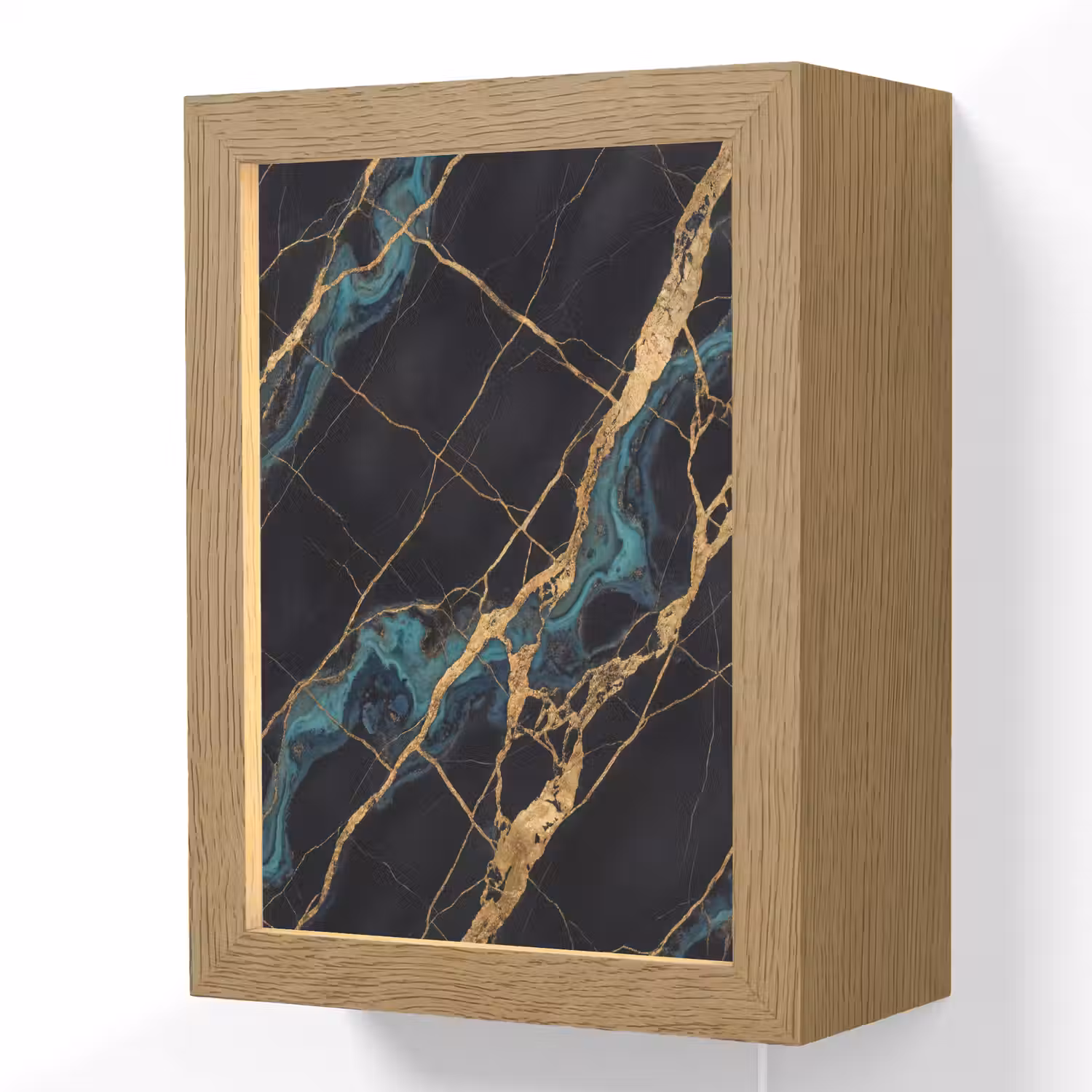 Abstract - Gouden lijnen - Kunst - Modern - Zwart Light Box met kabel (Wandlamp) klein -3d