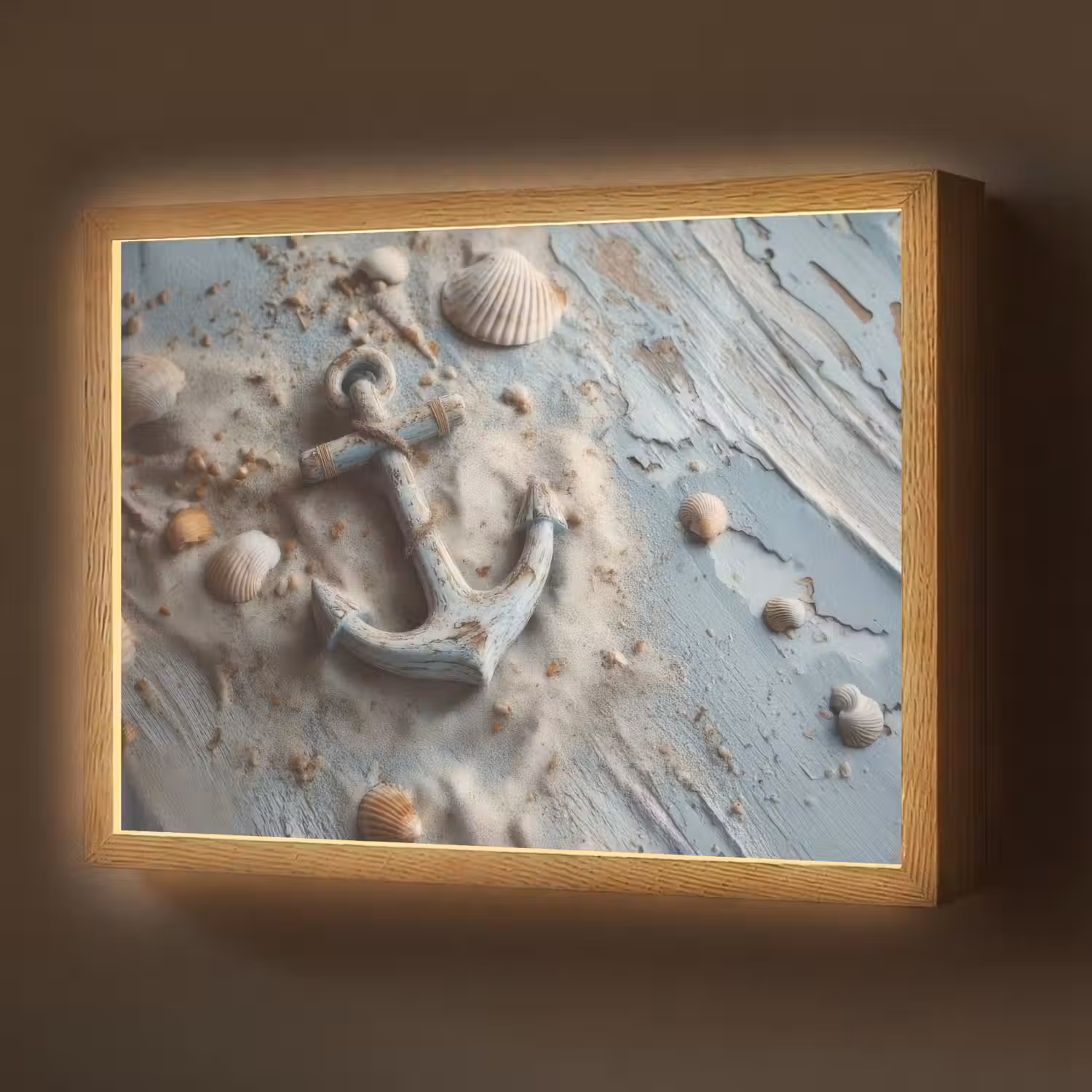 Anker - Hout - Schelpen - Zand Light Box met batterij (Wandlamp) middel -z3d_website