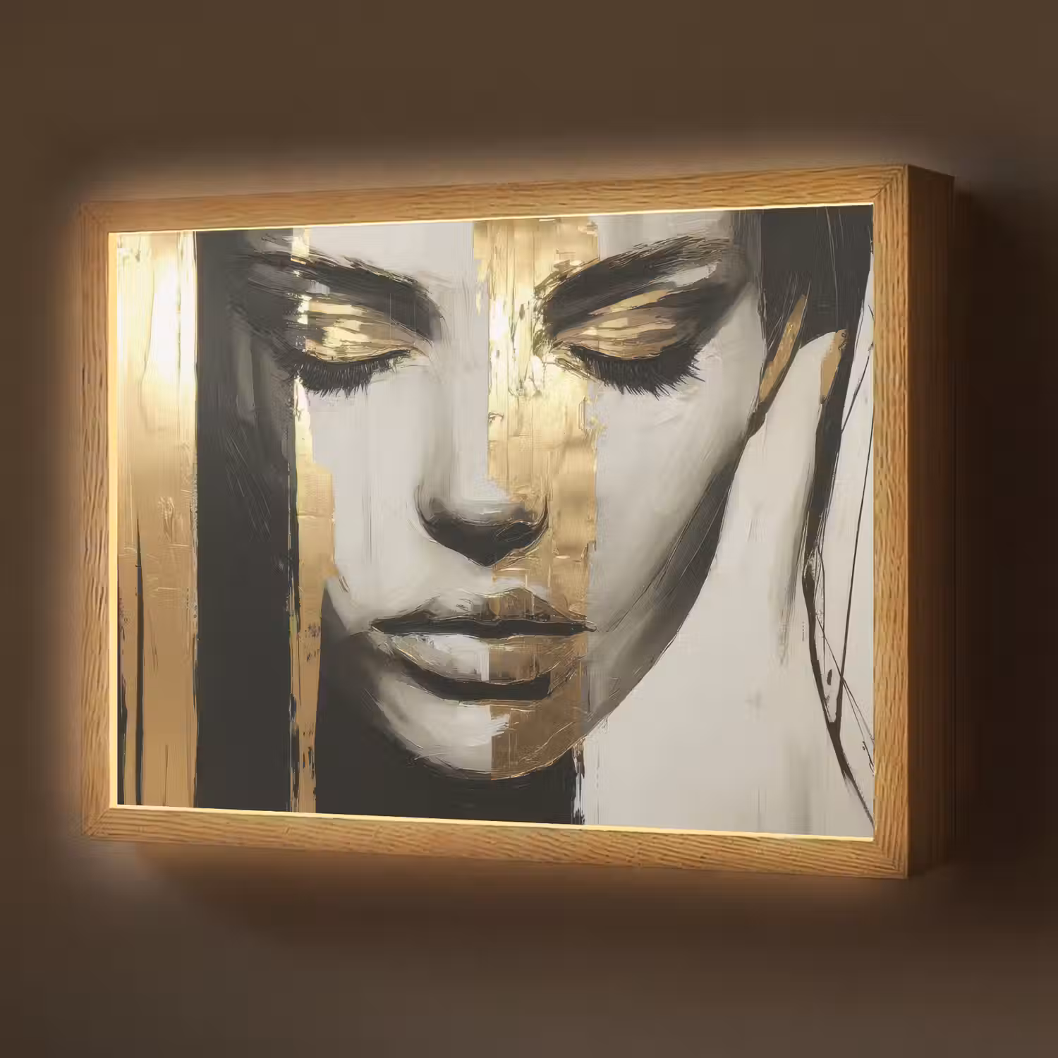 Ogen - Gezicht - Goud - Strepen Light Box met batterij (Wandlamp) middel -z3d_website