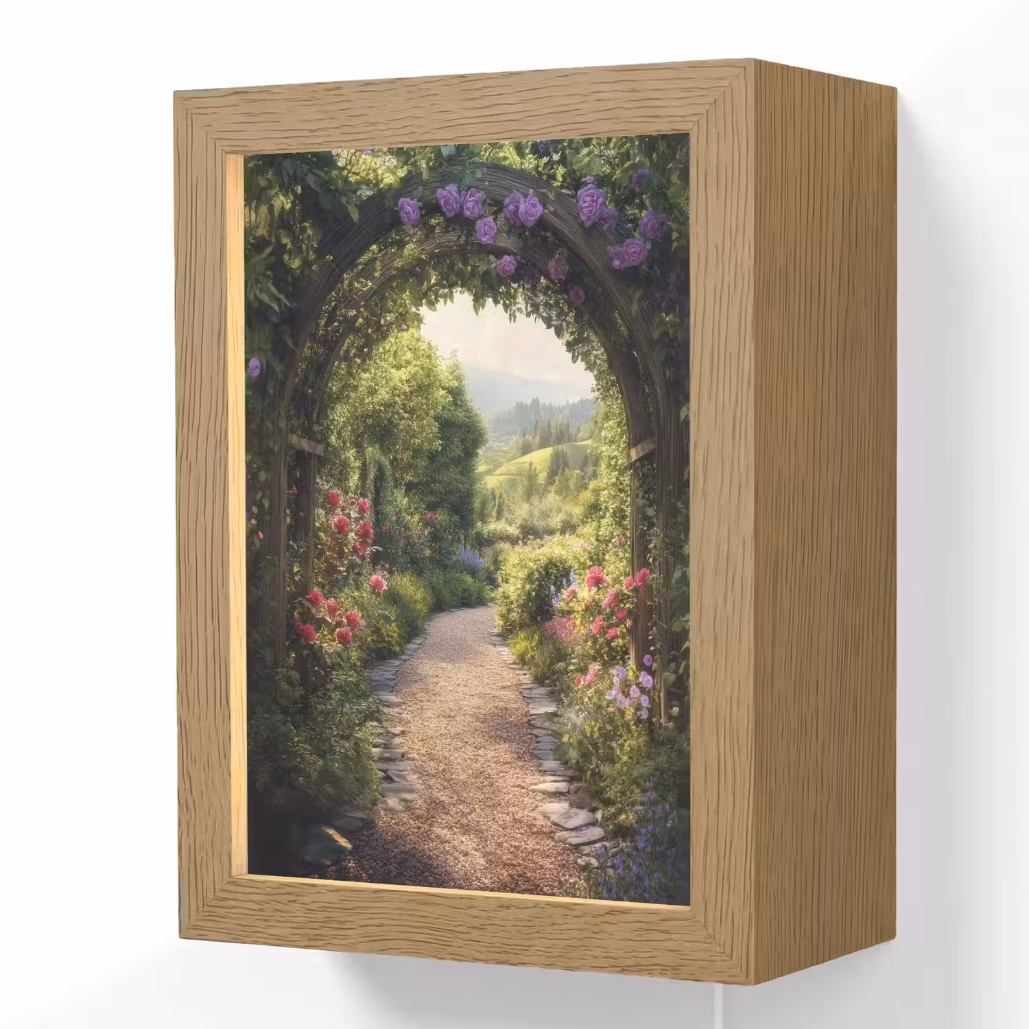 Doorkijk - Landschap - Bloemen - Tuinboog - Natuur Light Box met kabel (Wandlamp) klein -3d
