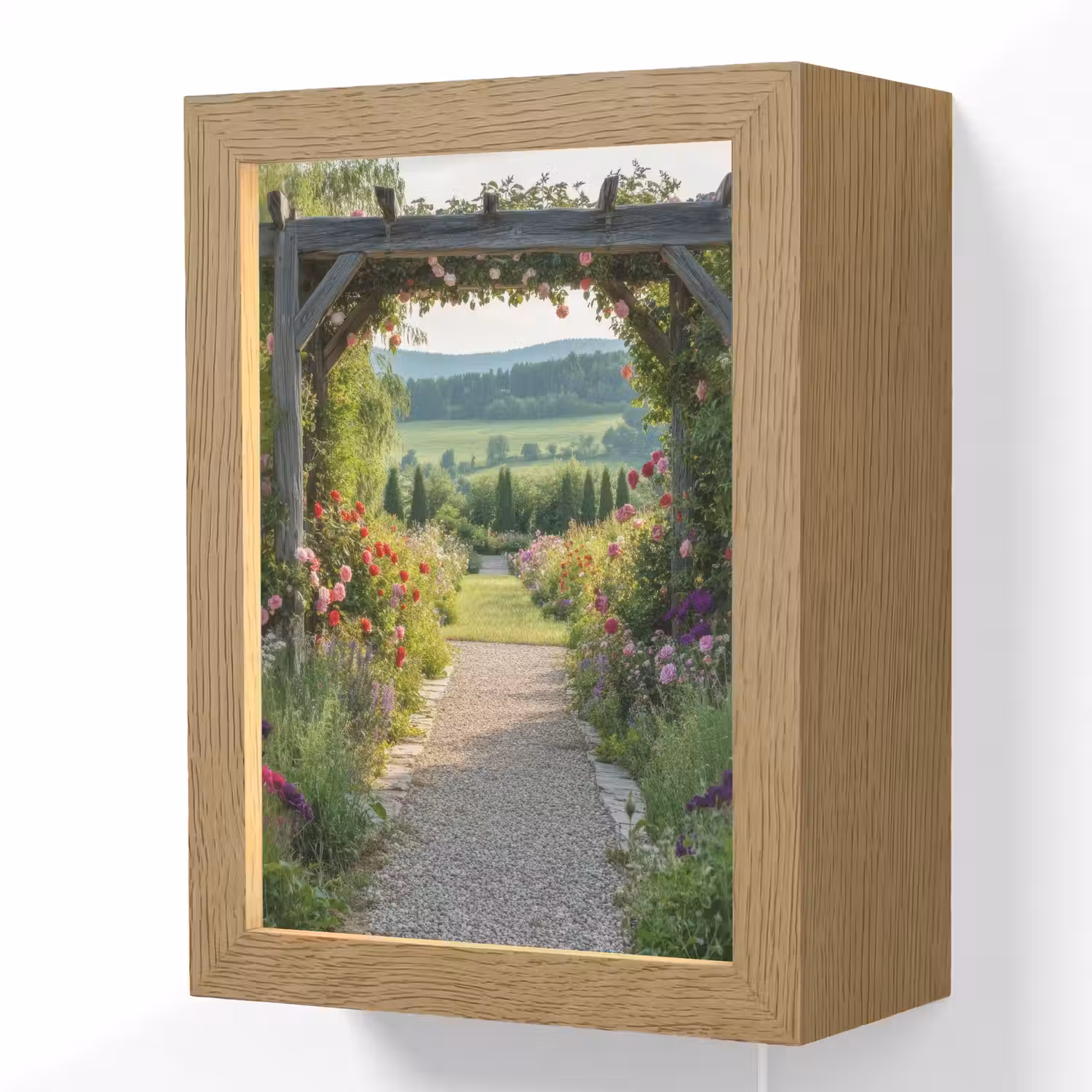 Doorkijk - Landschap - Natuur - Tuinboog - Bloemen Light Box met kabel (Wandlamp) klein -3d