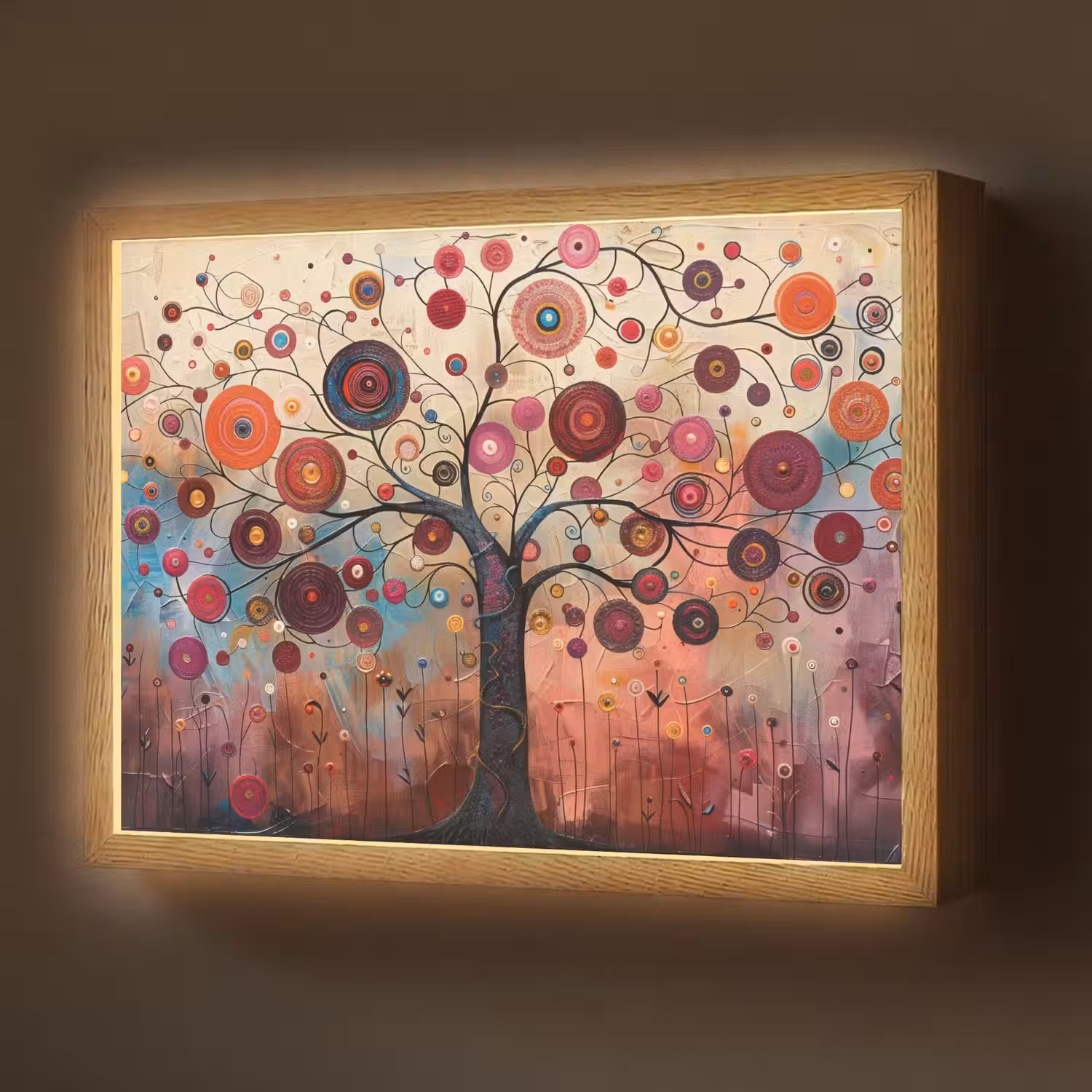 Boom - Paars - Abstract - Kunst Light Box met batterij (Wandlamp) middel -z3d_website
