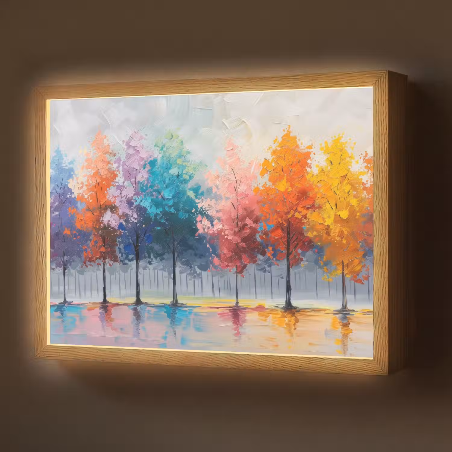 Bomen - Kleurrijk - Natuur - Abstract Light Box met batterij (Wandlamp) middel -z3d_website