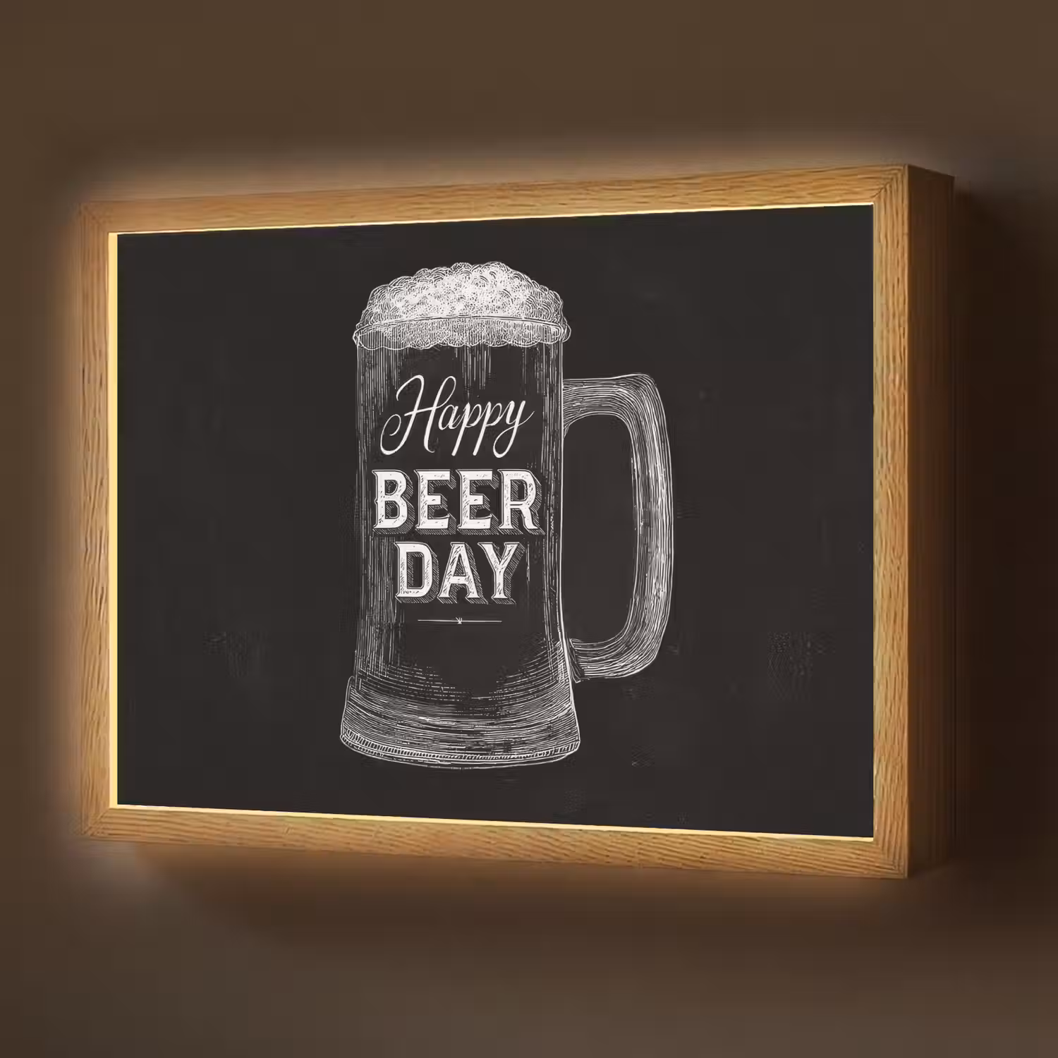 Bierpul - Witte krijtletters - Happy beer day Light Box met batterij (Wandlamp) middel -z3d_website