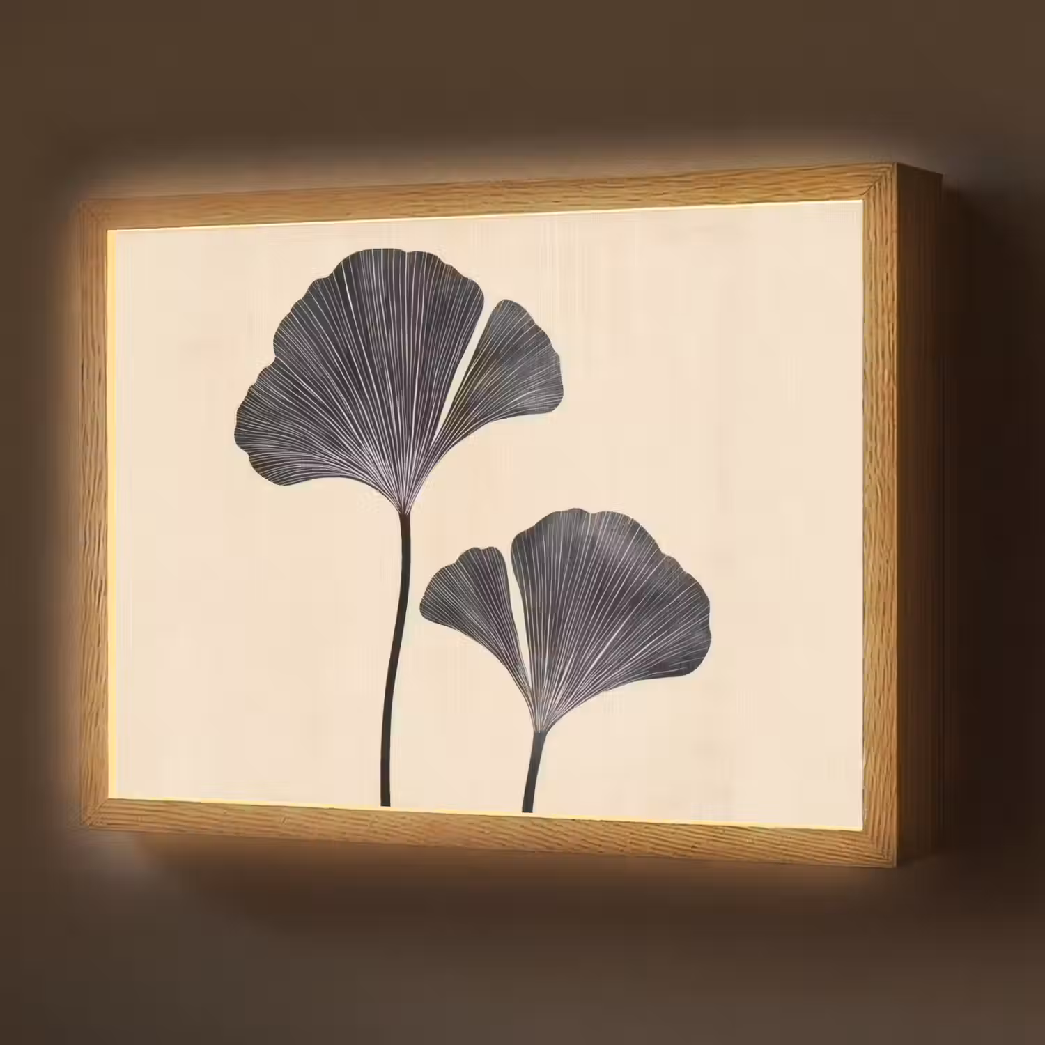Bladeren - Minimalistisch - Zwart Light Box met batterij (Wandlamp) middel -z3d_website