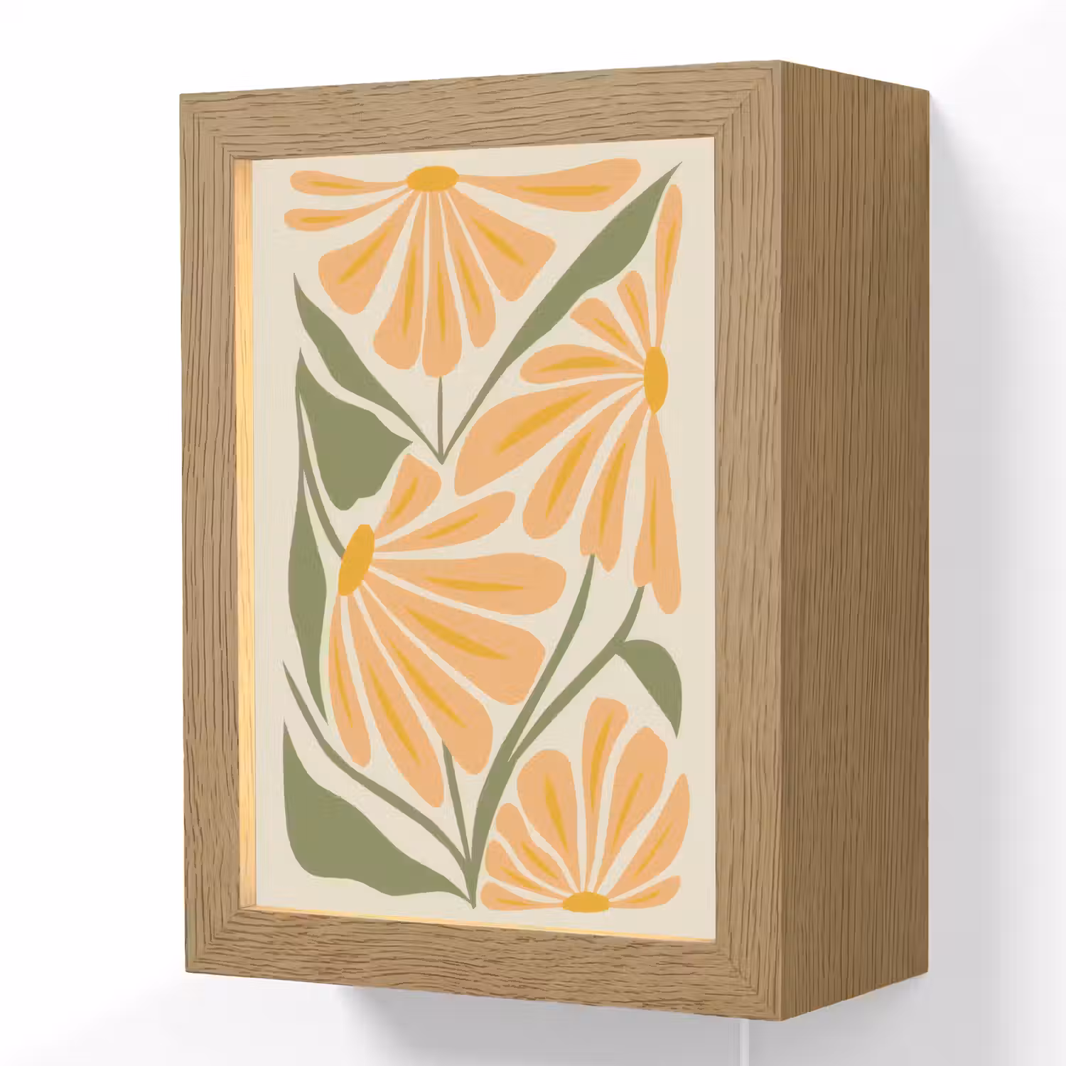 Blaadjes - Zachtoranje - Bloemen Light Box met kabel (Wandlamp) klein -3d