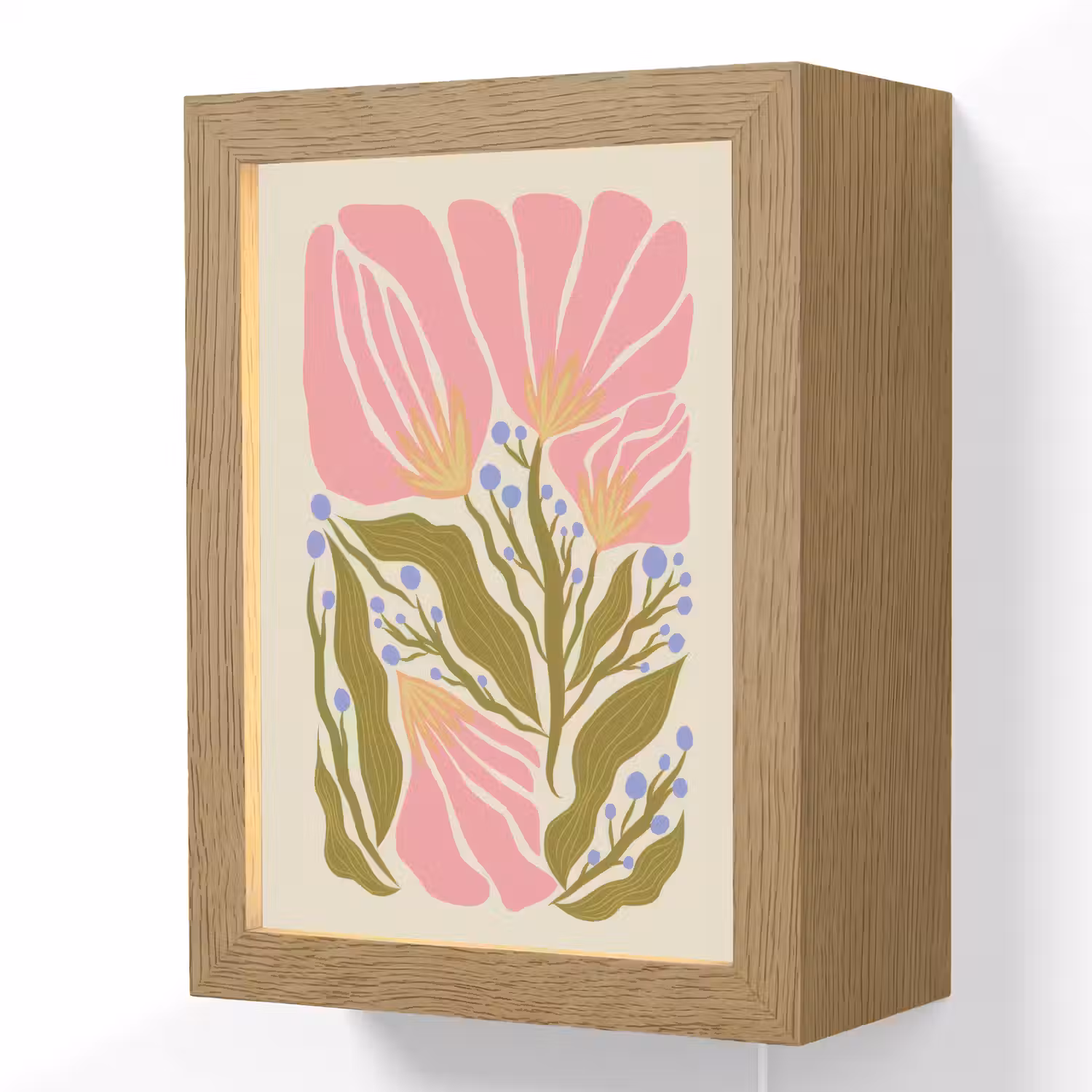 Bloemen - Bladeren - Abstract - Roze Light Box met kabel (Wandlamp) klein -3d