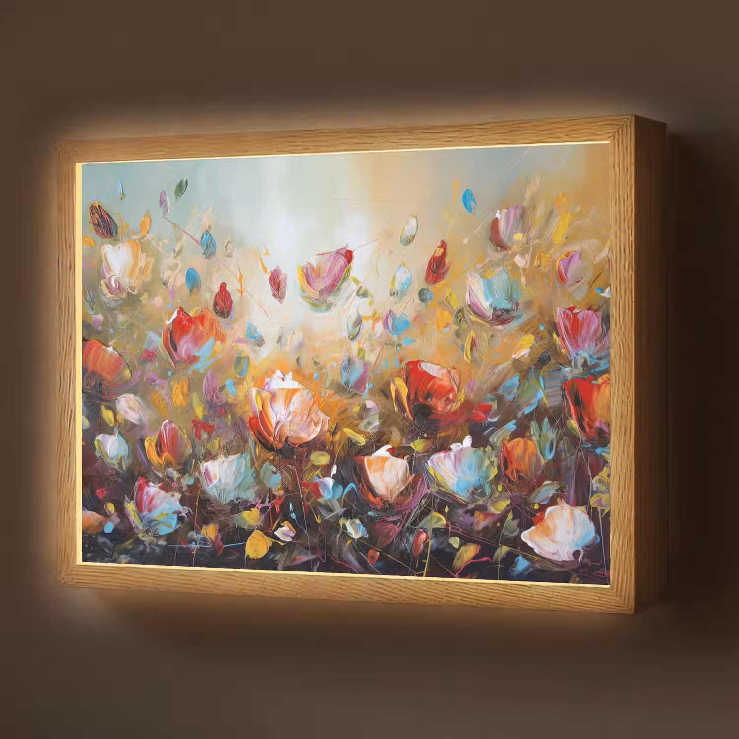 Bloemen - Kunst - Natuur - Olieverf Light Box met batterij (Wandlamp) middel -z3d_website