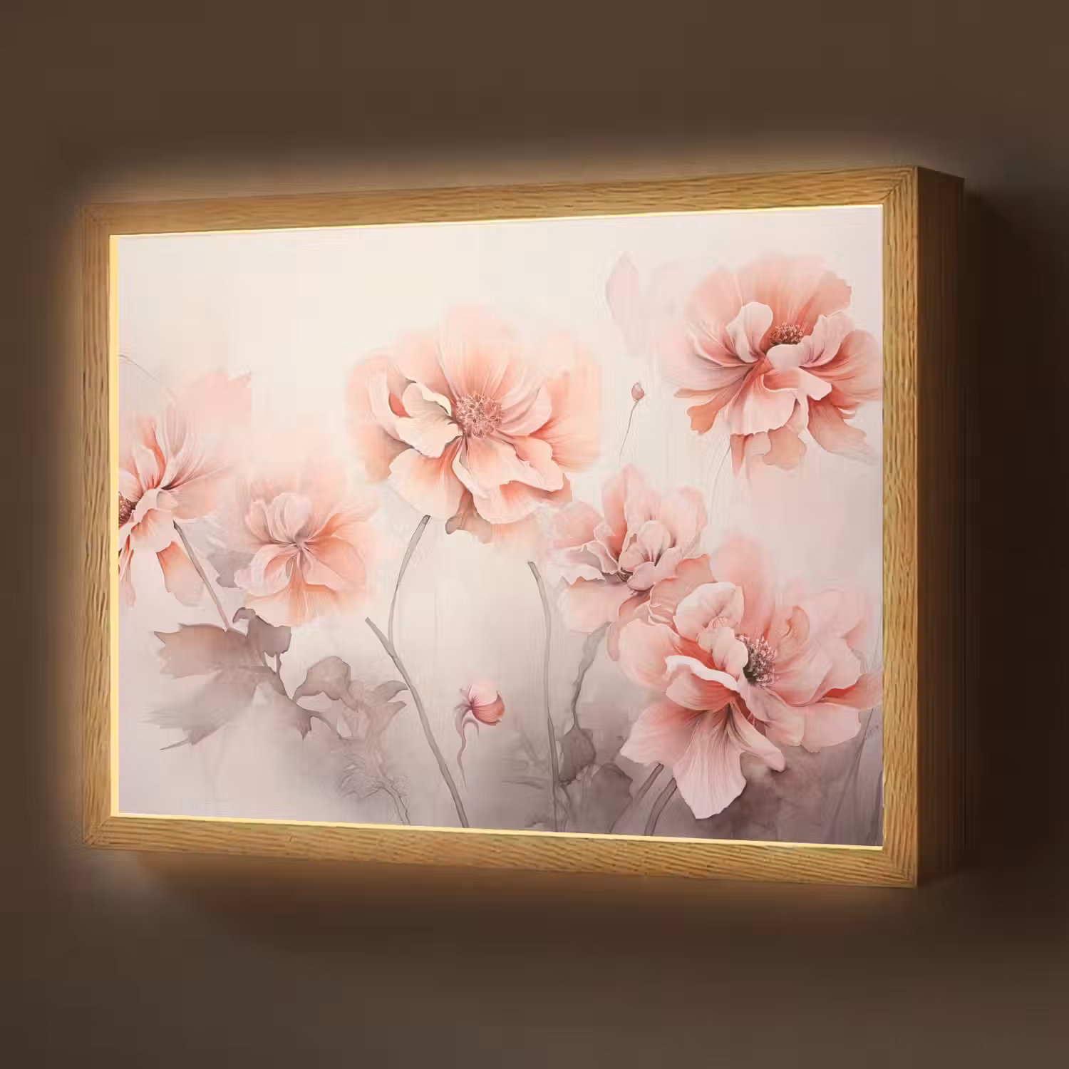 Bloemen - Roze - Kunst - Abstract - Aquarel Light Box met batterij (Wandlamp) middel -z3d_website
