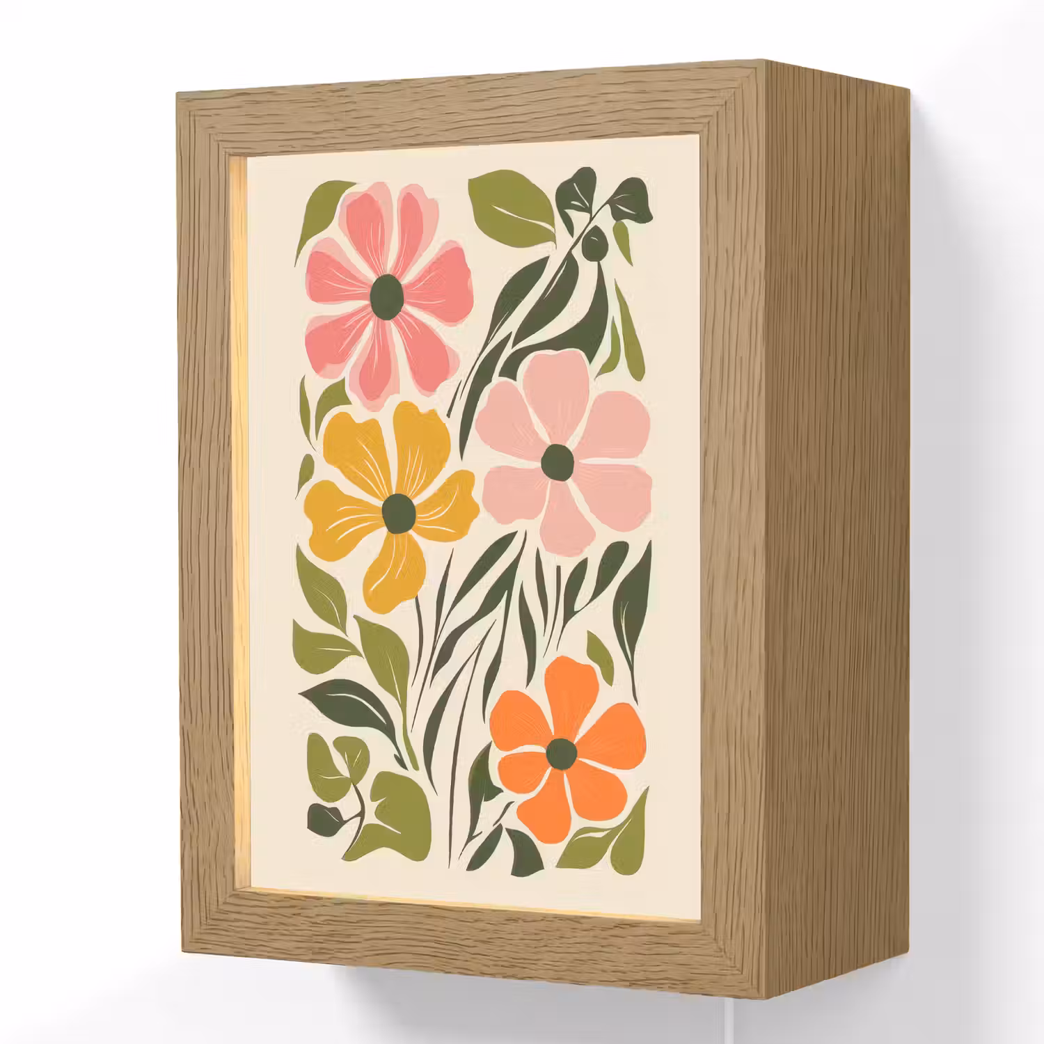 Bloemen - Speels - Kleurrijk Light Box met kabel (Wandlamp) klein -3d