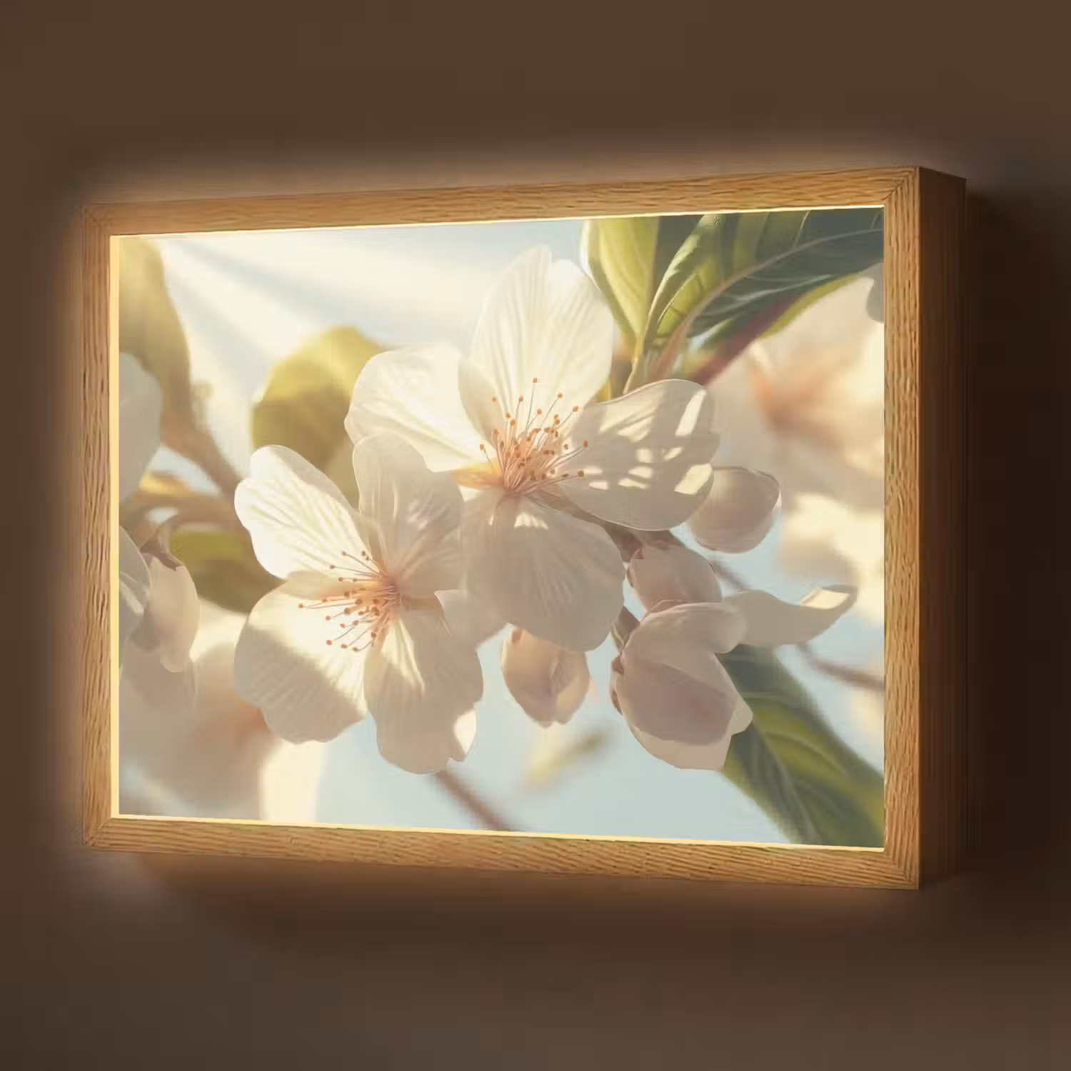 Bloesems - Wit - Zonnestralen - Bloemblaadjes Light Box met batterij (Wandlamp) middel -z3d_website