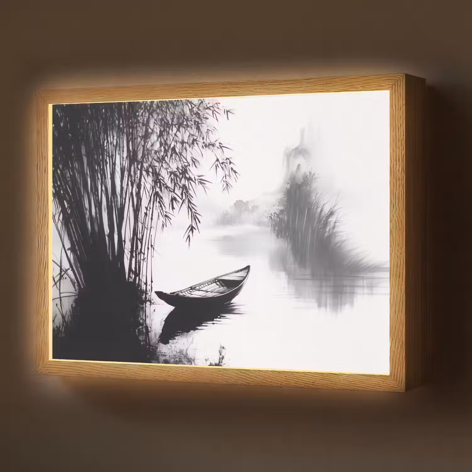 Boot - Rivier - Bamboe - Wit Light Box met batterij (Wandlamp) middel -z3d_website