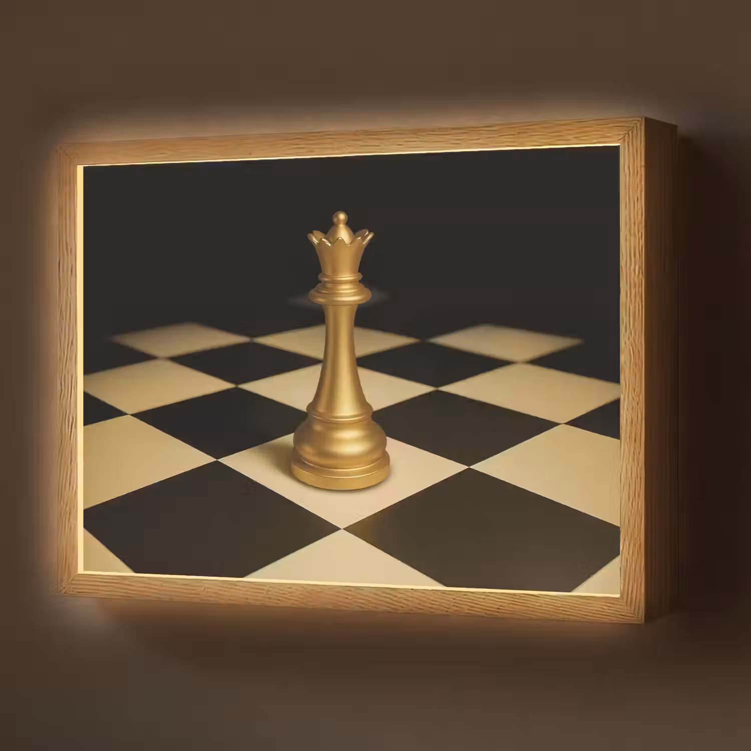 Koningin - Schaakstuk - Geblokt - Goud Light Box met batterij (Wandlamp) middel -z3d_website