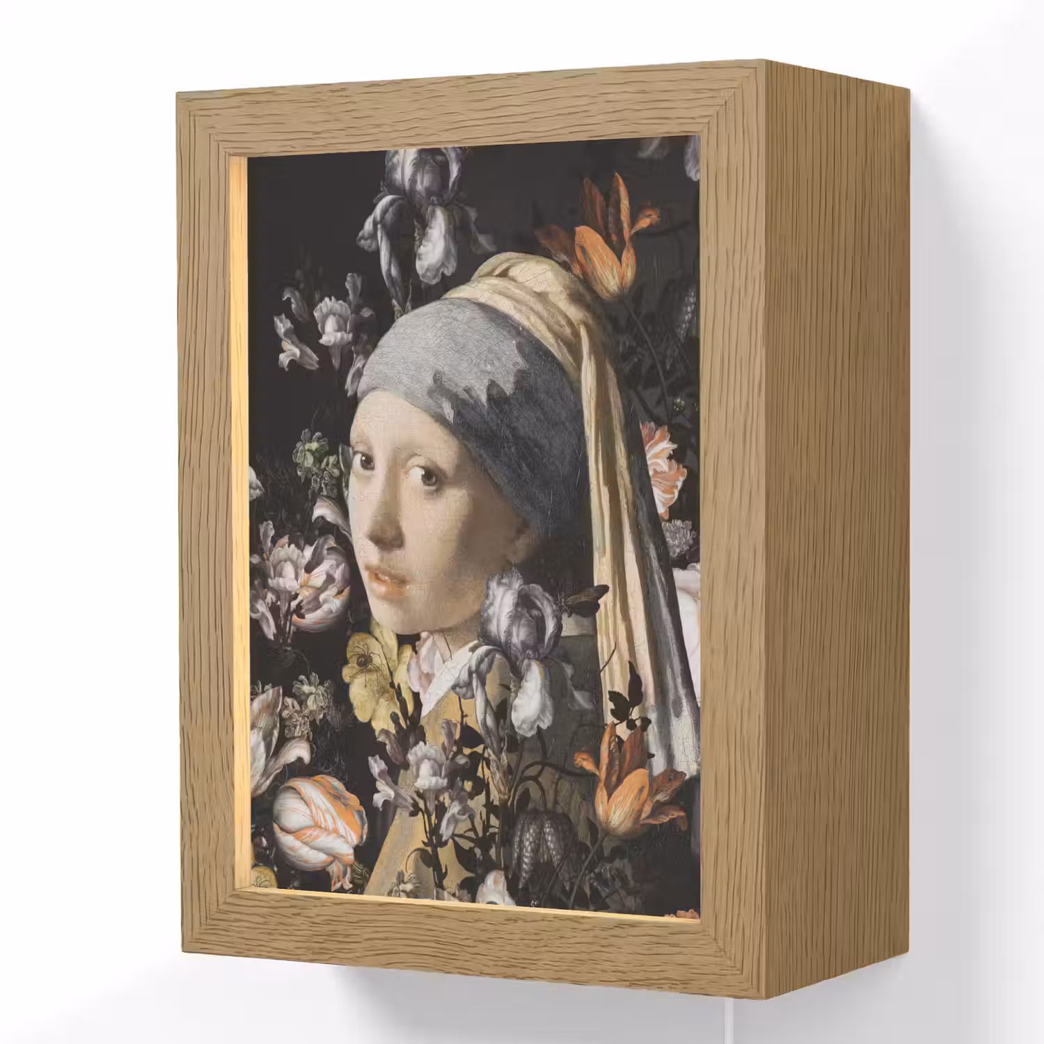 Meisje met de parel - Johannes Vermeer - Bloemen Light Box met kabel (Wandlamp) klein -3d