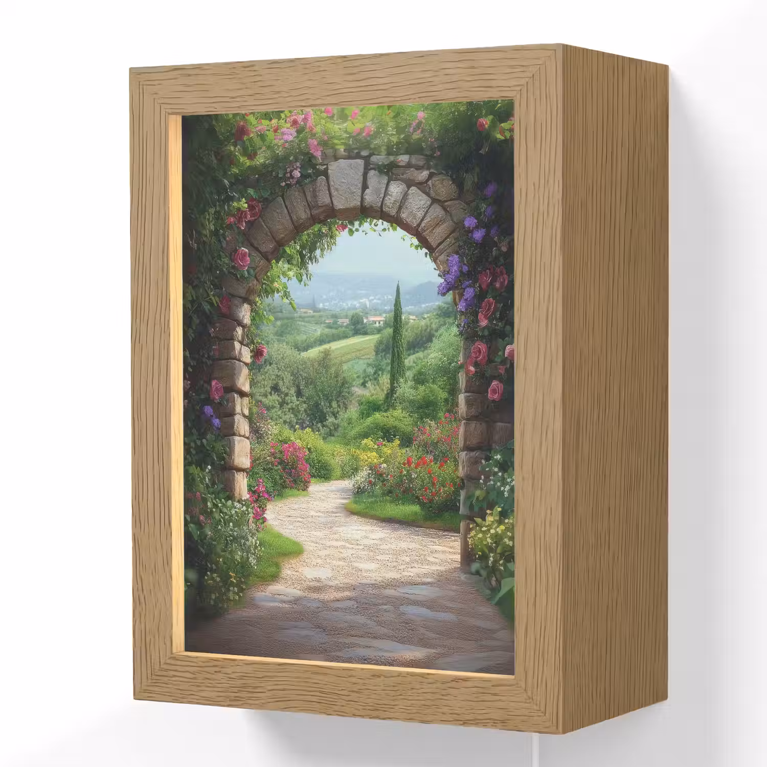 Doorkijk - Landschap - Bloemen - Pad - Uitzicht Light Box met kabel (Wandlamp) klein -3d