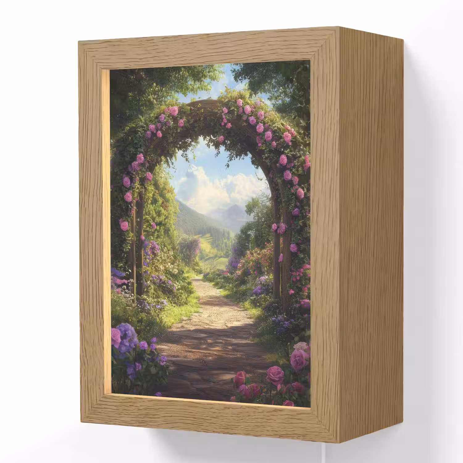 Doorkijk - Rozenboog - Uitzicht - Landschap - Bloemen Light Box met kabel (Wandlamp) klein -3d