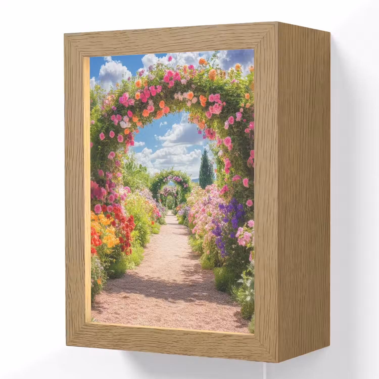 Doorkijk - Bloemen - Kleurrijk - Natuur Light Box met kabel (Wandlamp) klein -3d