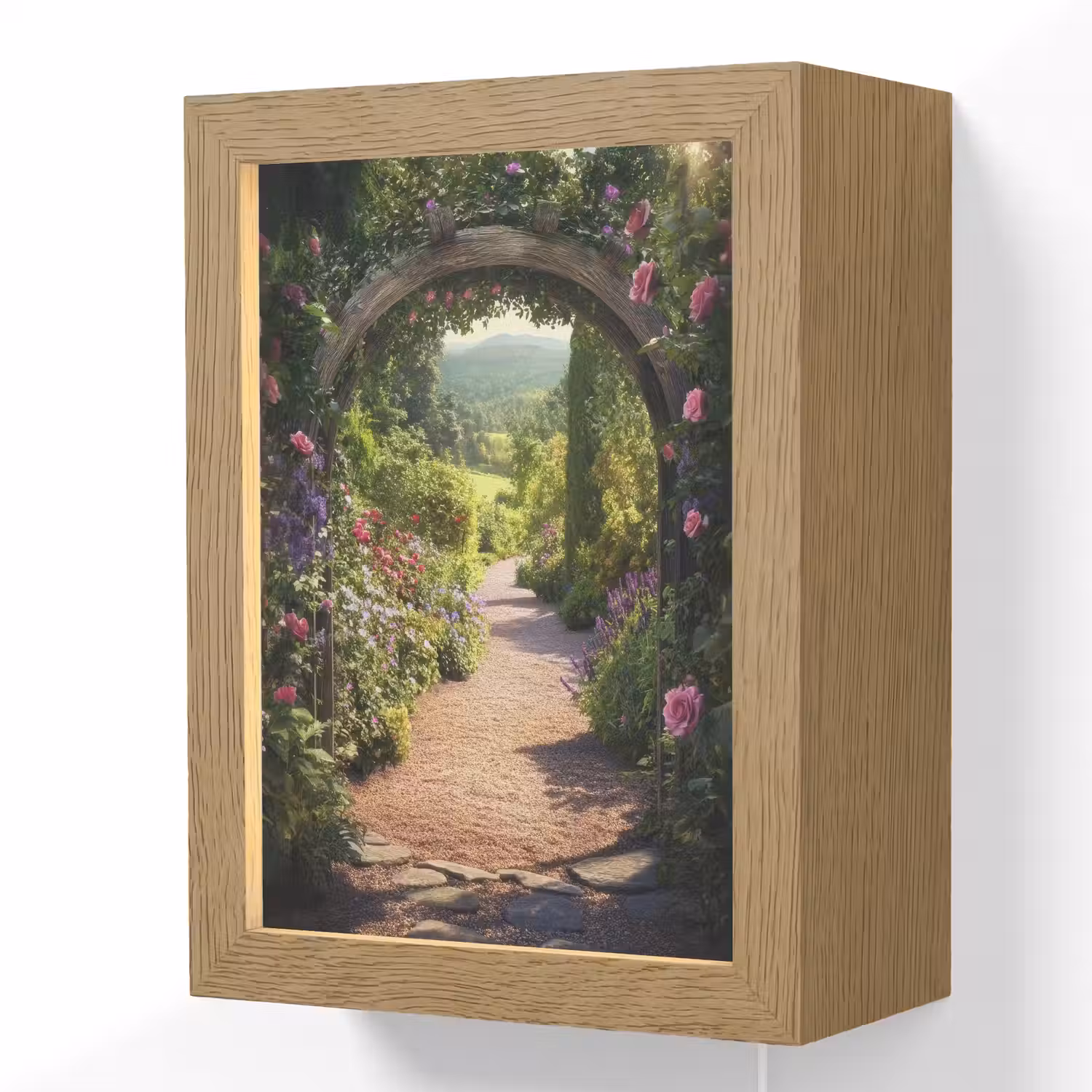 Doorkijk - Bloemen - Natuur - Rozenboog Light Box met kabel (Wandlamp) klein -3d