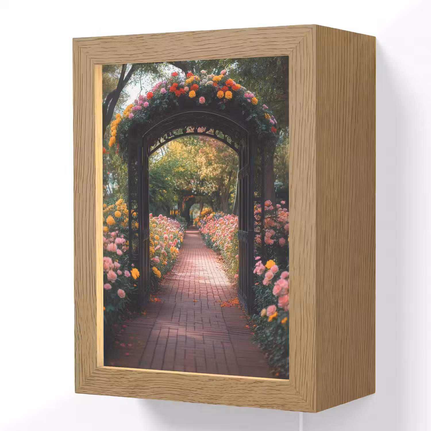Doorkijk - Bloemen - Pad - Natuur - Kleurrijk Light Box met kabel (Wandlamp) klein -3d