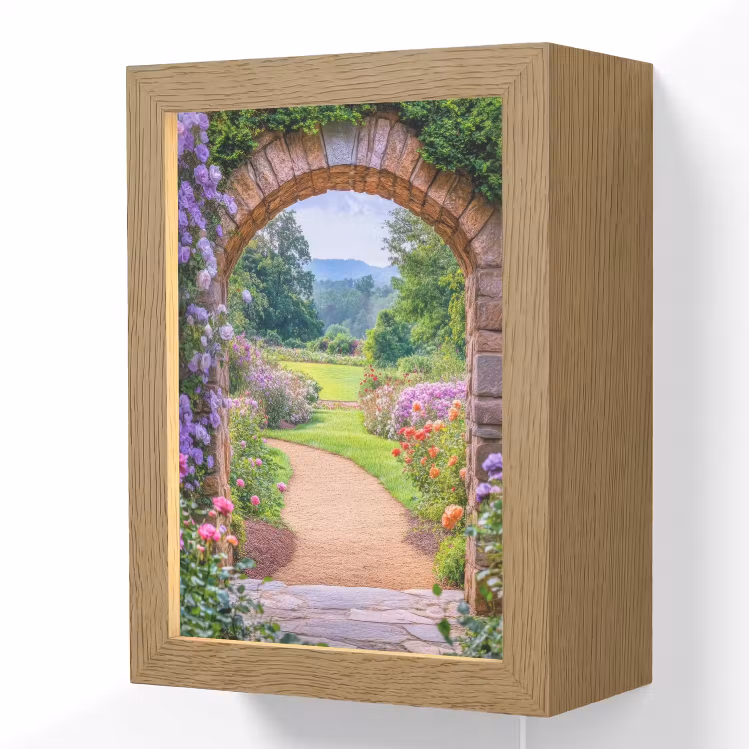 Doorkijk - Poort - Bloemen - Tuin Light Box met kabel (Wandlamp) klein -3d
