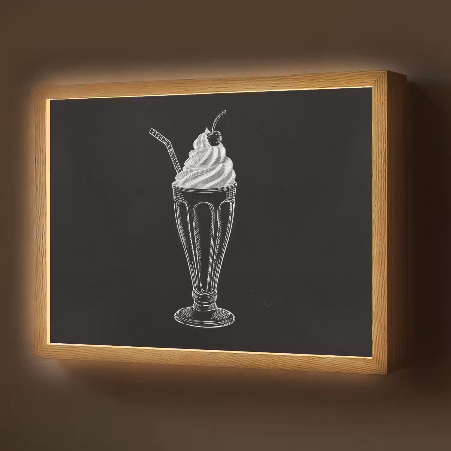 Ijscoupe - Kers - Krijtstijl - Slagroom Light Box met batterij (Wandlamp) middel -z3d_website