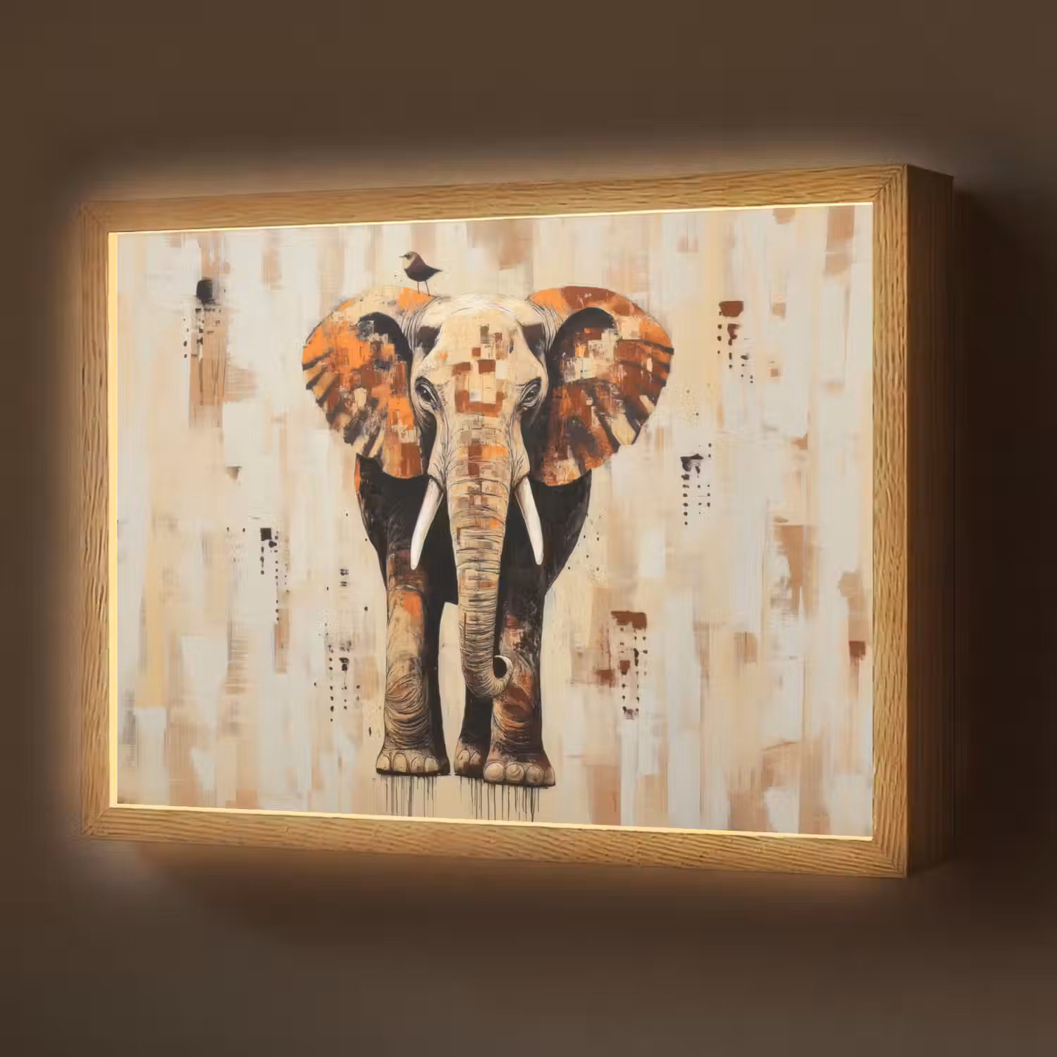 Olifant - Slurf - Mozaïek - Abstract Light Box met batterij (Wandlamp) middel -z3d_website
