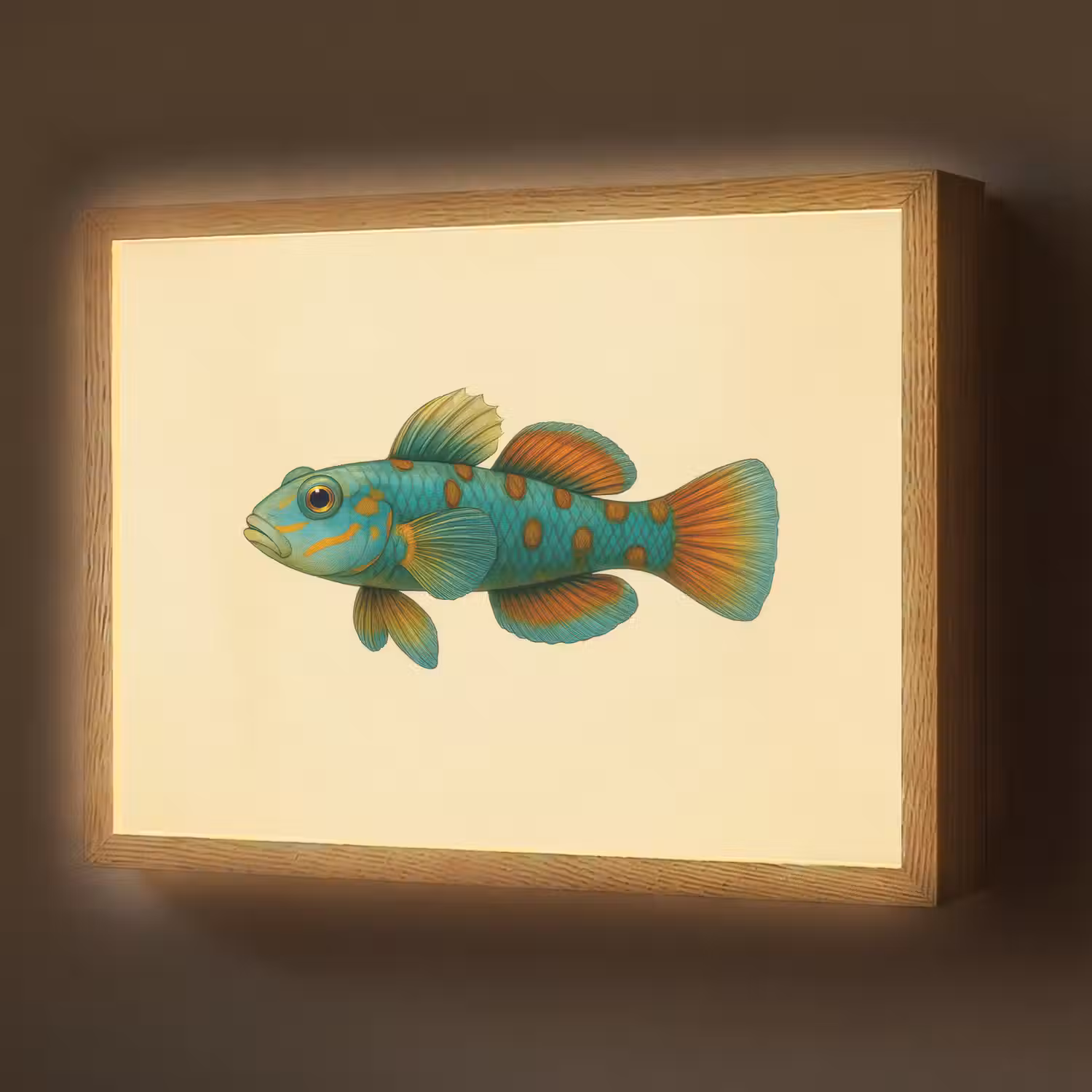 Vis - Blauw - Stippen - Schubben Light Box met batterij (Wandlamp) middel -z3d_website