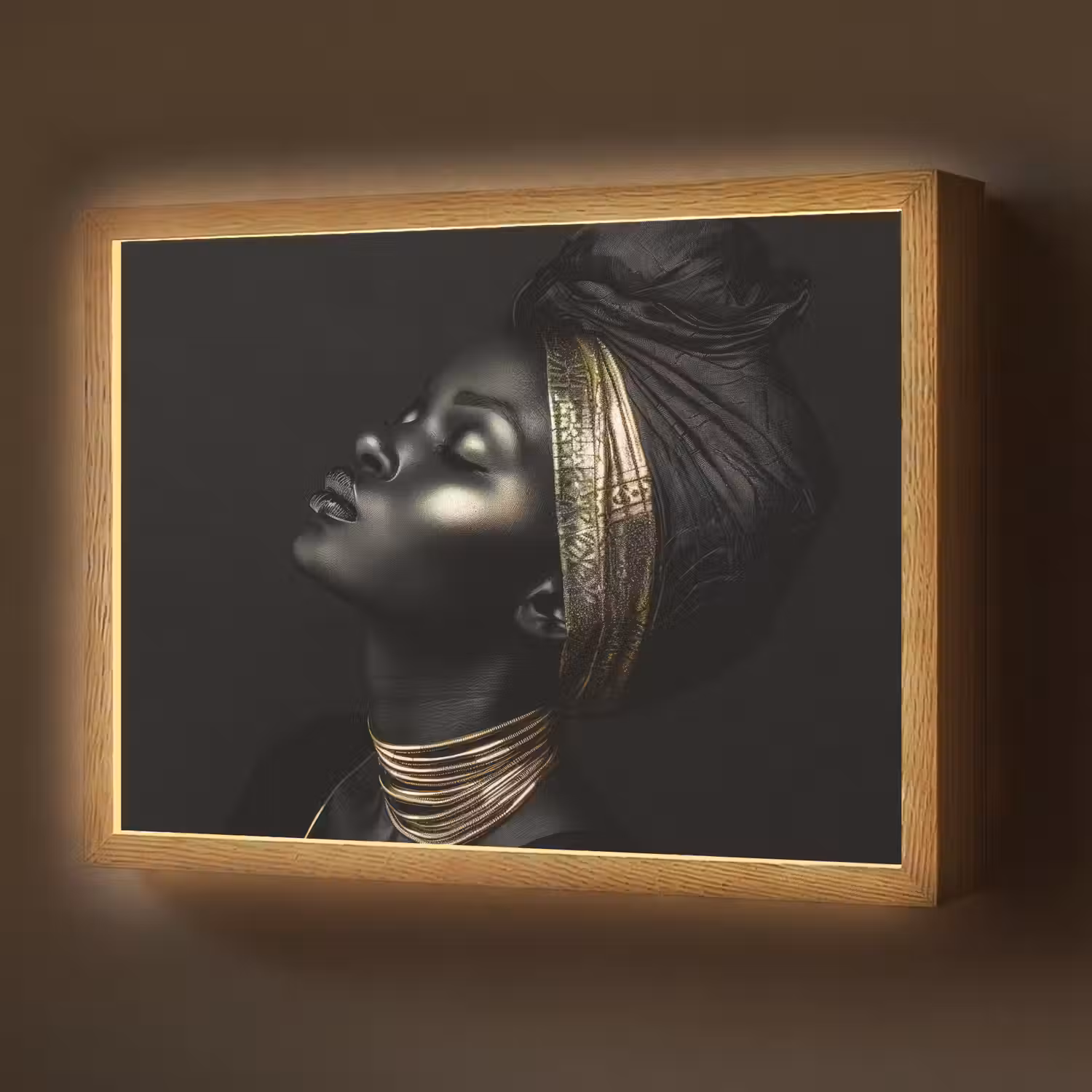 Vrouw - Goud - Portret - Modern Light Box met batterij (Wandlamp) middel -z3d_website