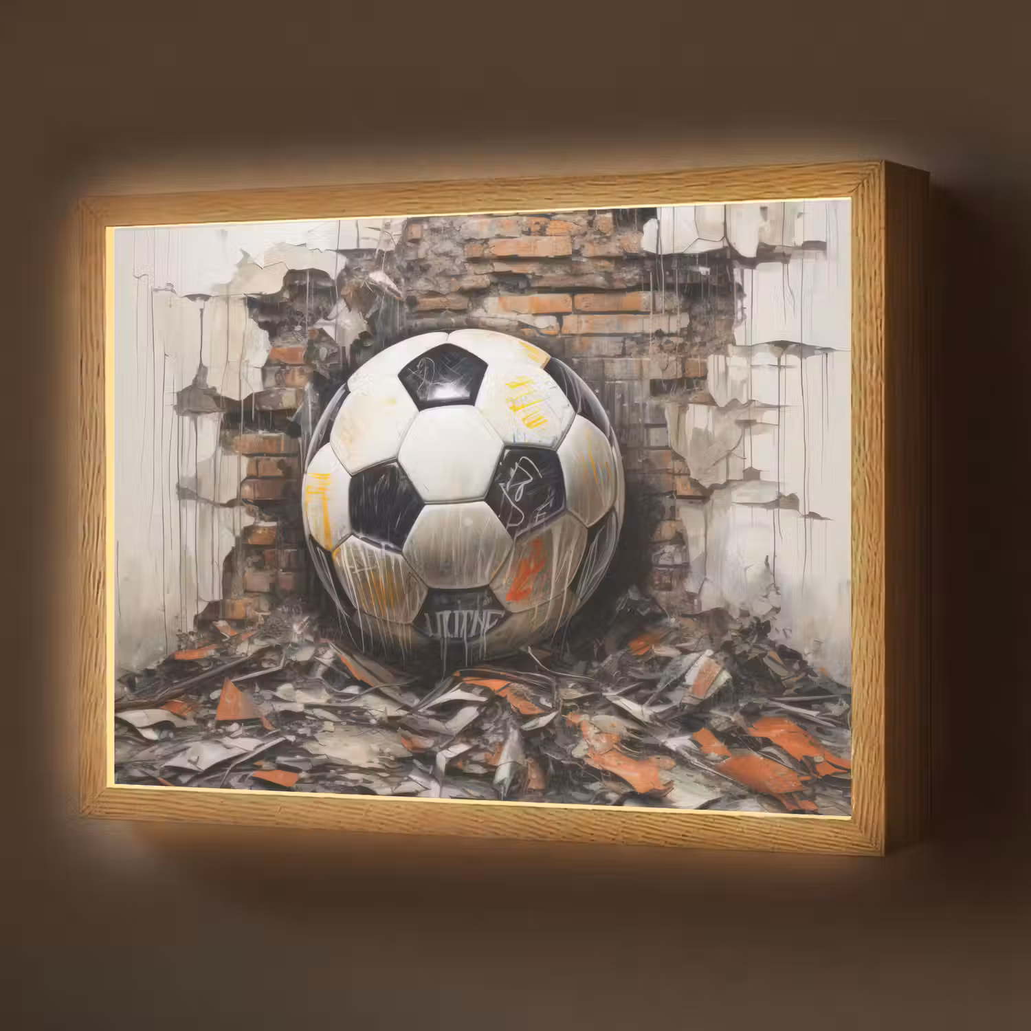 Voetbal - Muur - Zwart - Wit Light Box met batterij (Wandlamp) middel -z3d_website