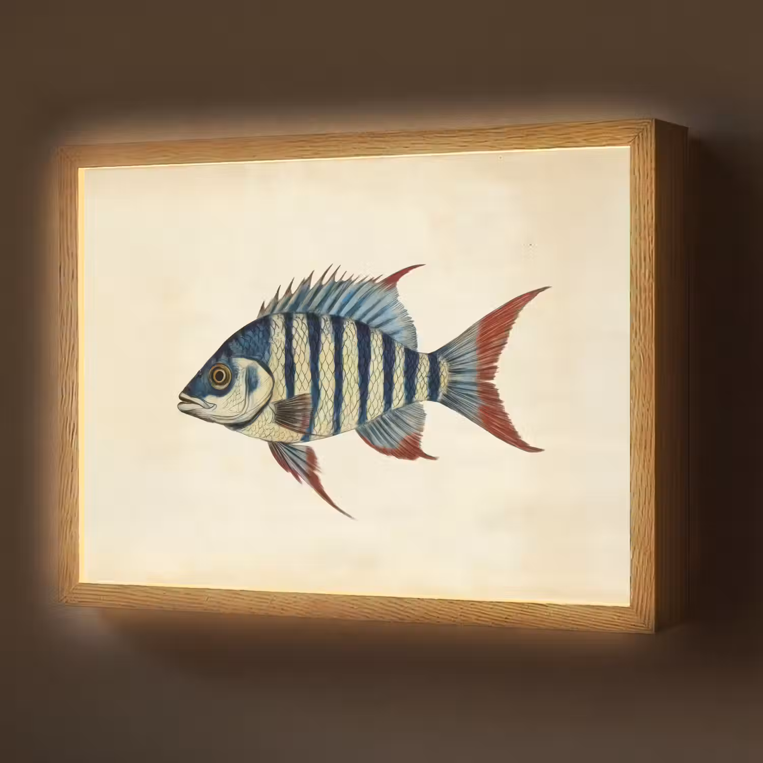 Gestreept - Donkerblauw - Rugvin - Vis Light Box met batterij (Wandlamp) middel -z3d_website
