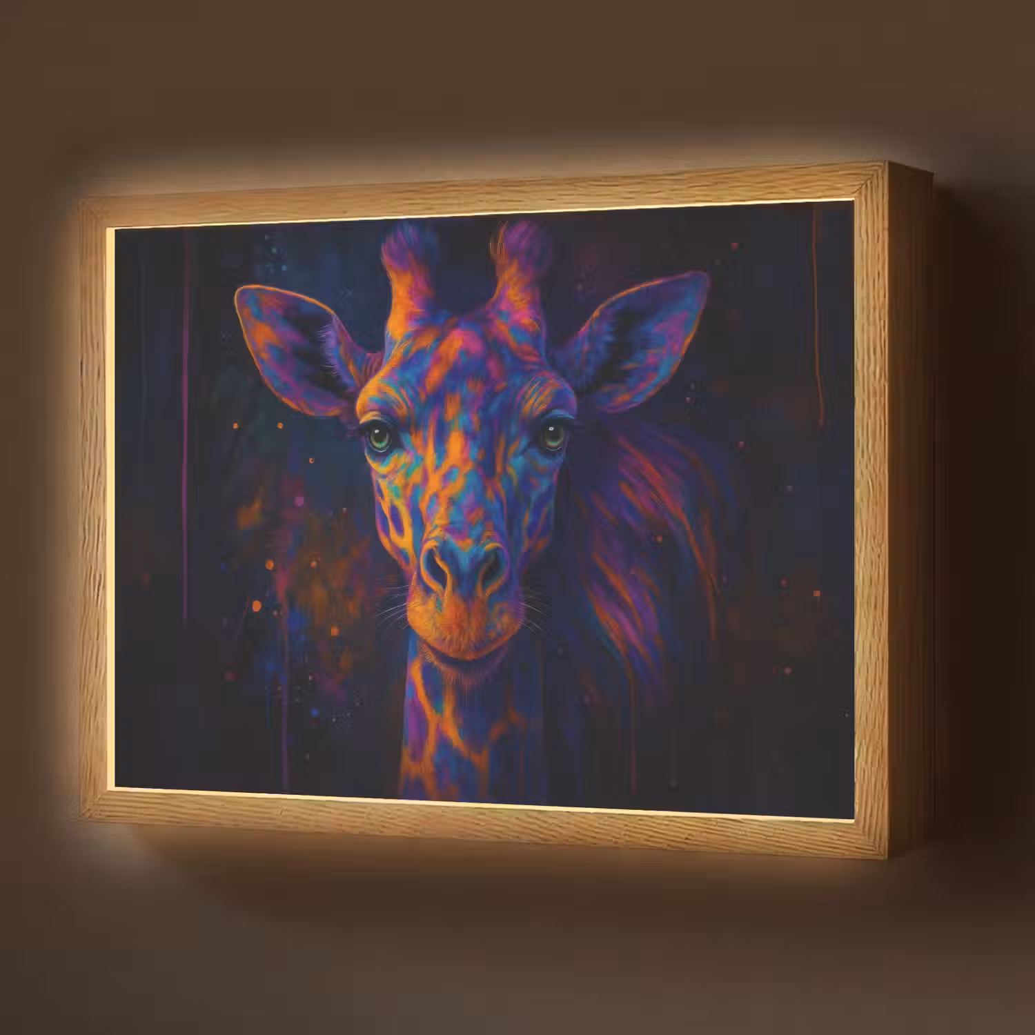 Giraffe - Gekleurd - Verfspatten Light Box met batterij (Wandlamp) middel -z3d_website