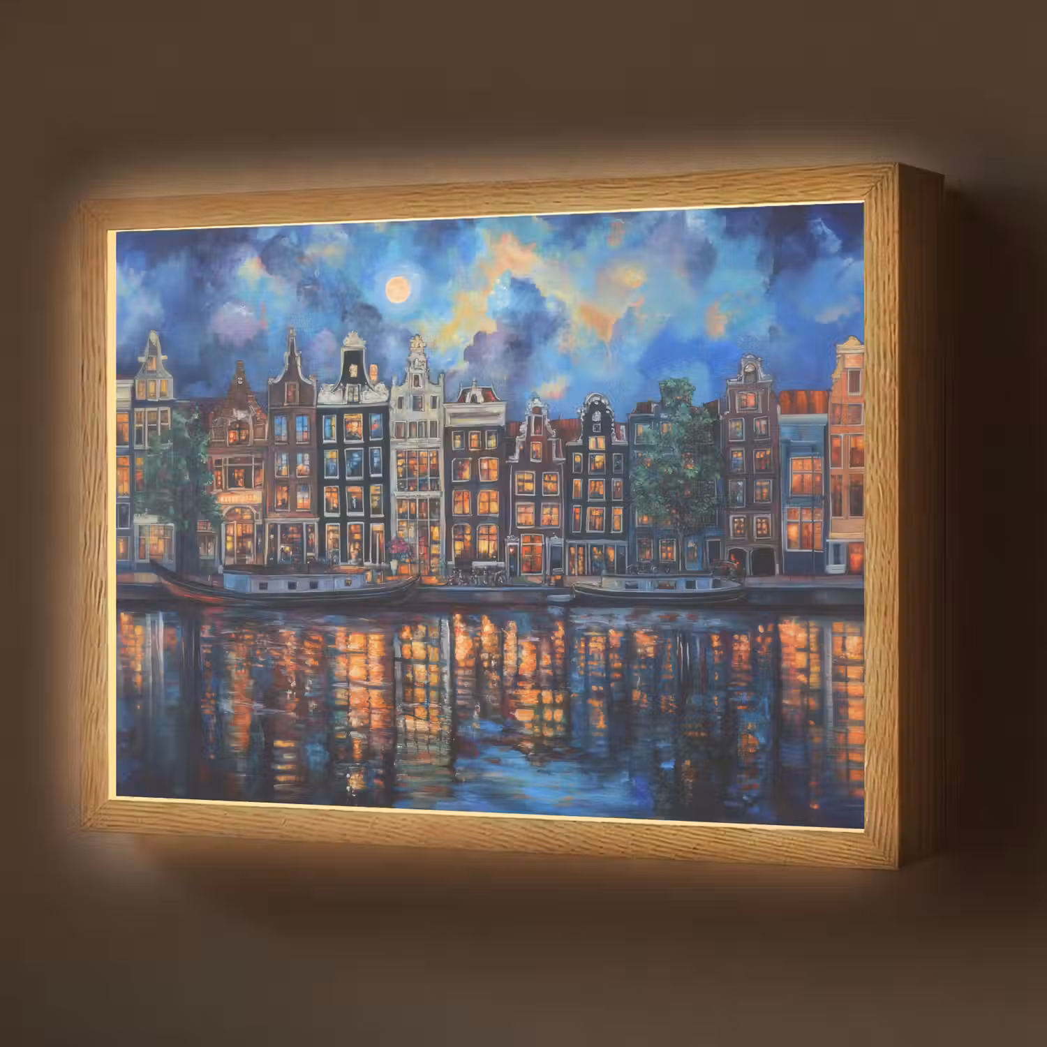 Grachten Amsterdam - Huizen - Stad - Kleurrijk Light Box met batterij (Wandlamp) middel -z3d_website