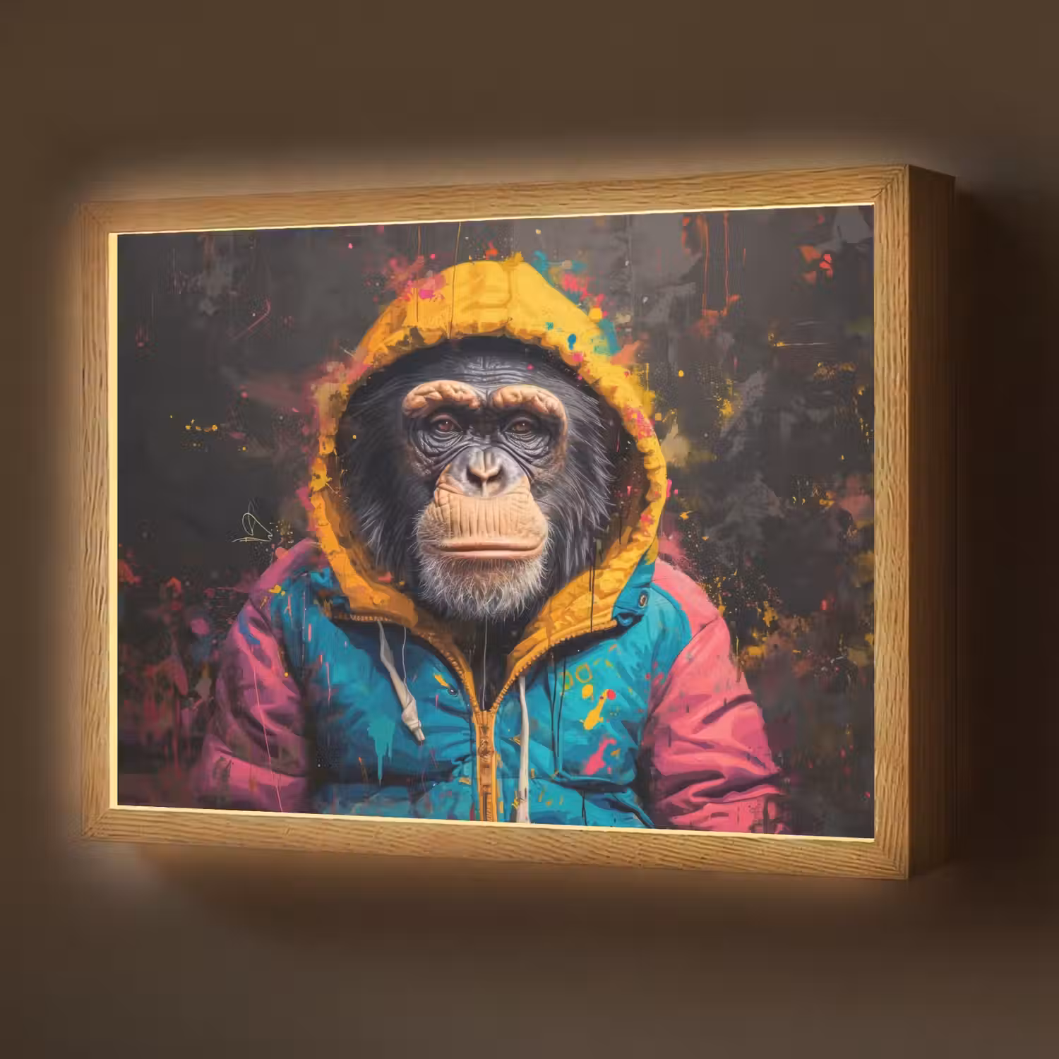 Graffiti - Chimpansee - Jas - Aap - Verf Light Box met batterij (Wandlamp) middel -z3d_website