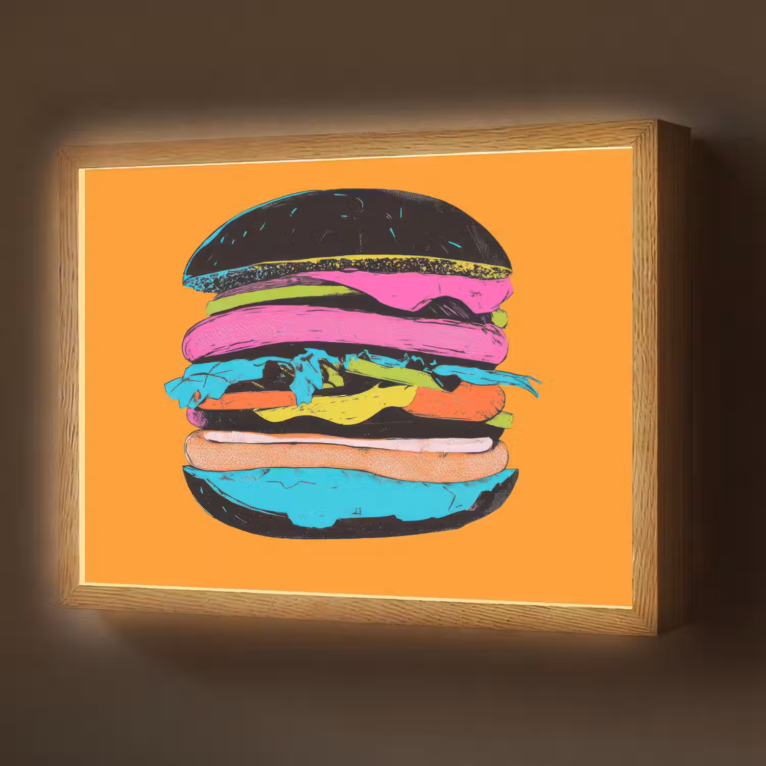 Hamburger - Kleurrijk - Speels Light Box met batterij (Wandlamp) middel -z3d_website