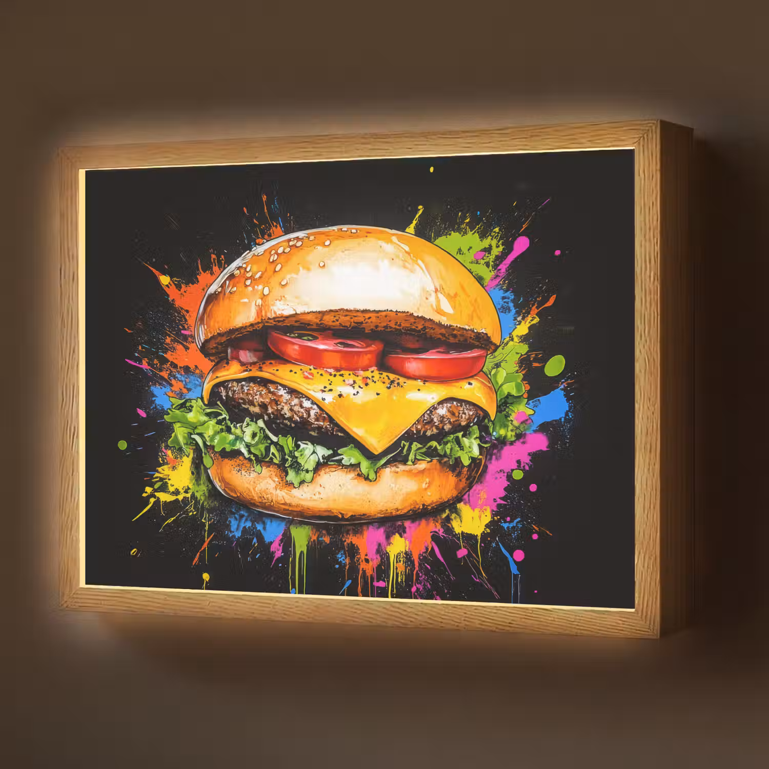 Hamburger - Graffiti - Verf - Kleurrijk - Eten - Abstract Light Box met batterij (Wandlamp) middel -z3d_website