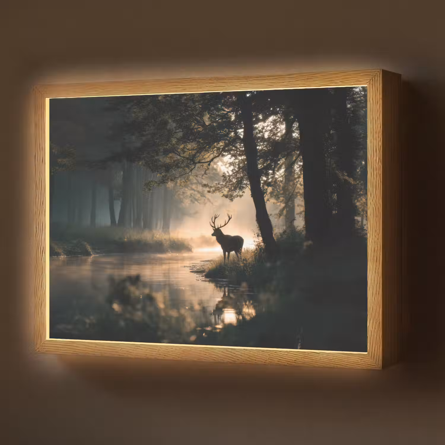 Hert - Bosbeek - Mystiek Light Box met batterij (Wandlamp) middel -z3d_website