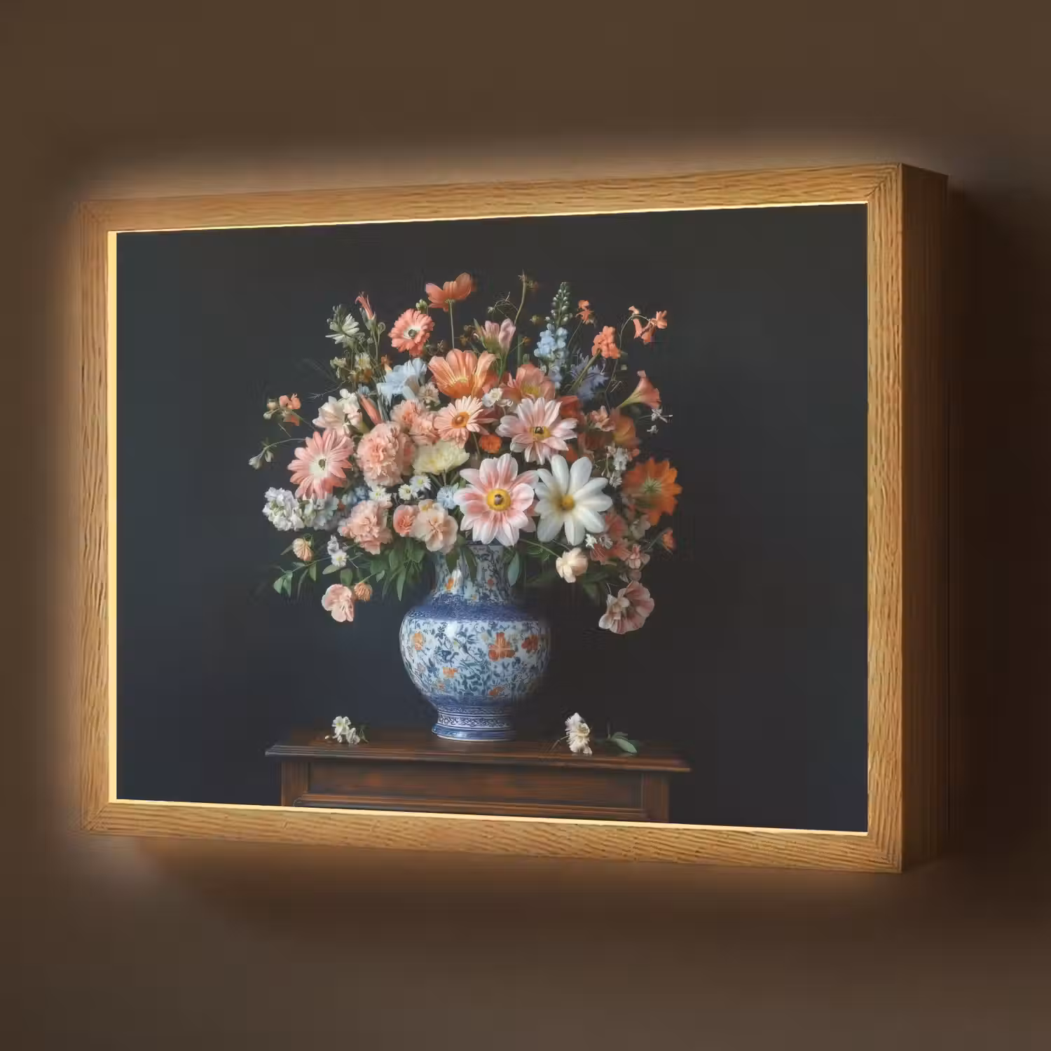 Hout - Vaas - Kleuren - Bloemen Light Box met batterij (Wandlamp) middel -z3d_website