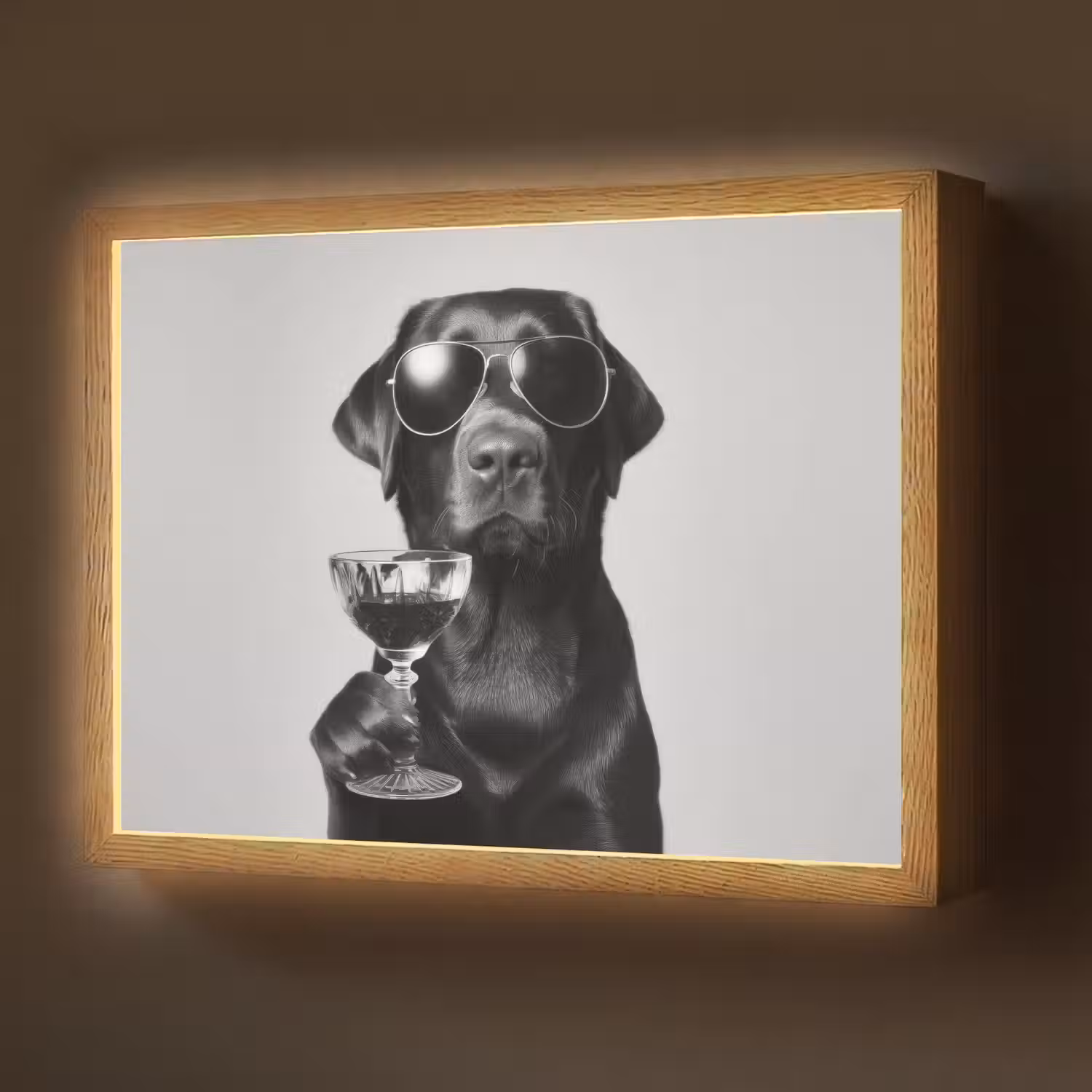 Hond - Zwart - Wijnglas - Zonnebril Light Box met batterij (Wandlamp) middel -z3d_website